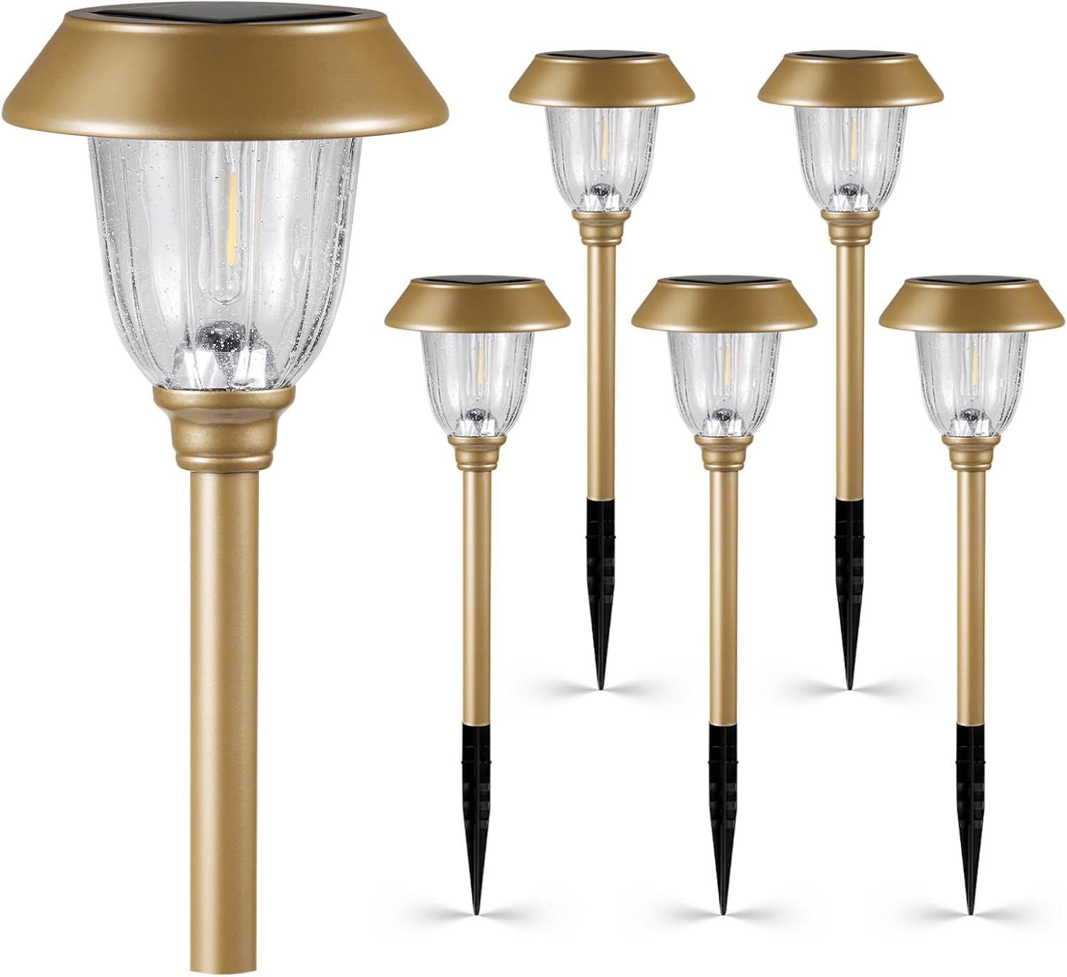 MAGGIFT Solar Pathway Lights Outdoor Waterproof 6 Pack 25 Lumen, Stainless Steel & Glass Solar Garden Lights, Auto On/Off Landscape Lights for Yard Driveway, Walkway, Bright Warm White, Bronze