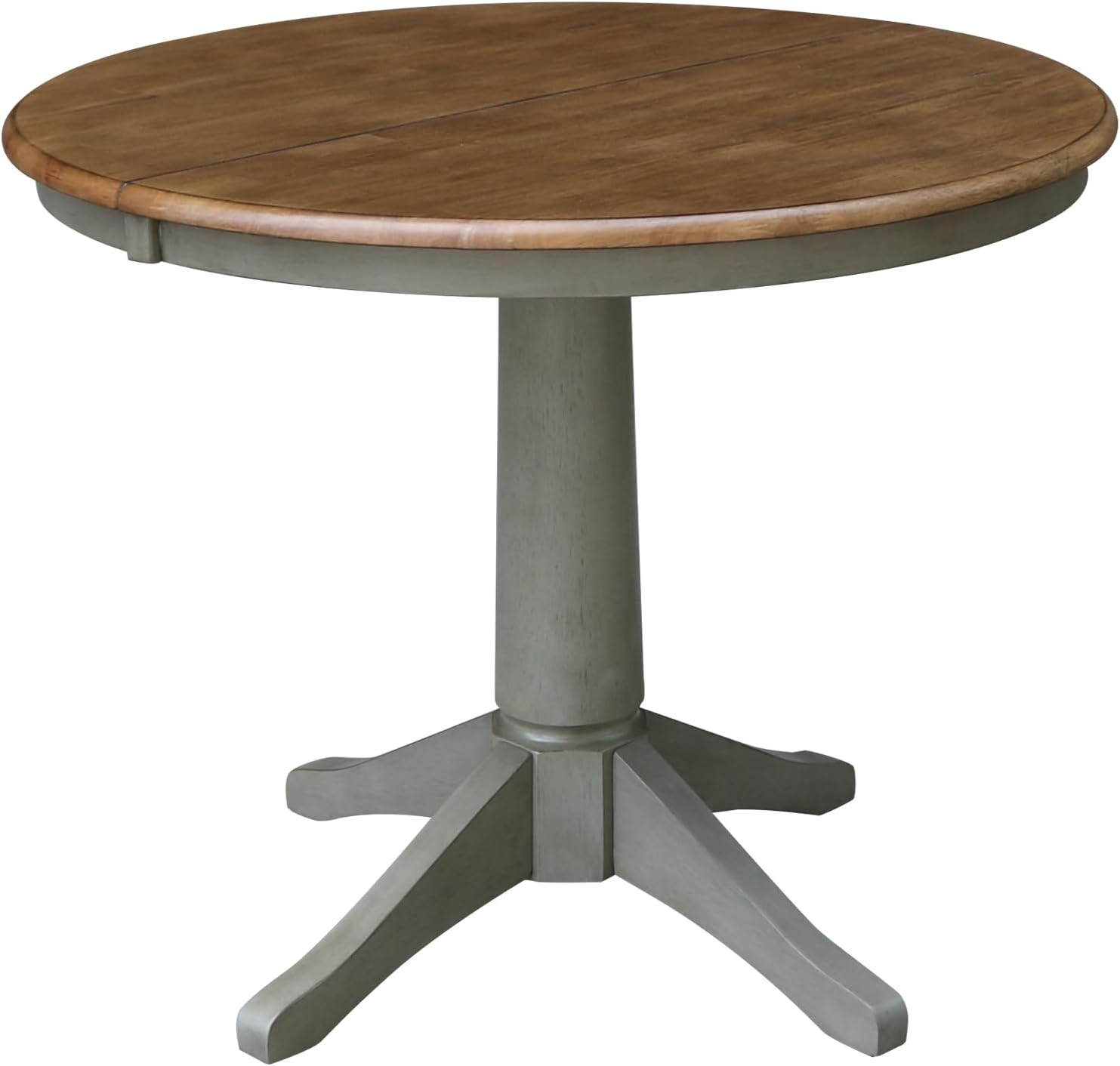 International Concepts 36" Round Top Pedestal Table With 12" Leaf - Dining Height - Distressed Hickory/Stone