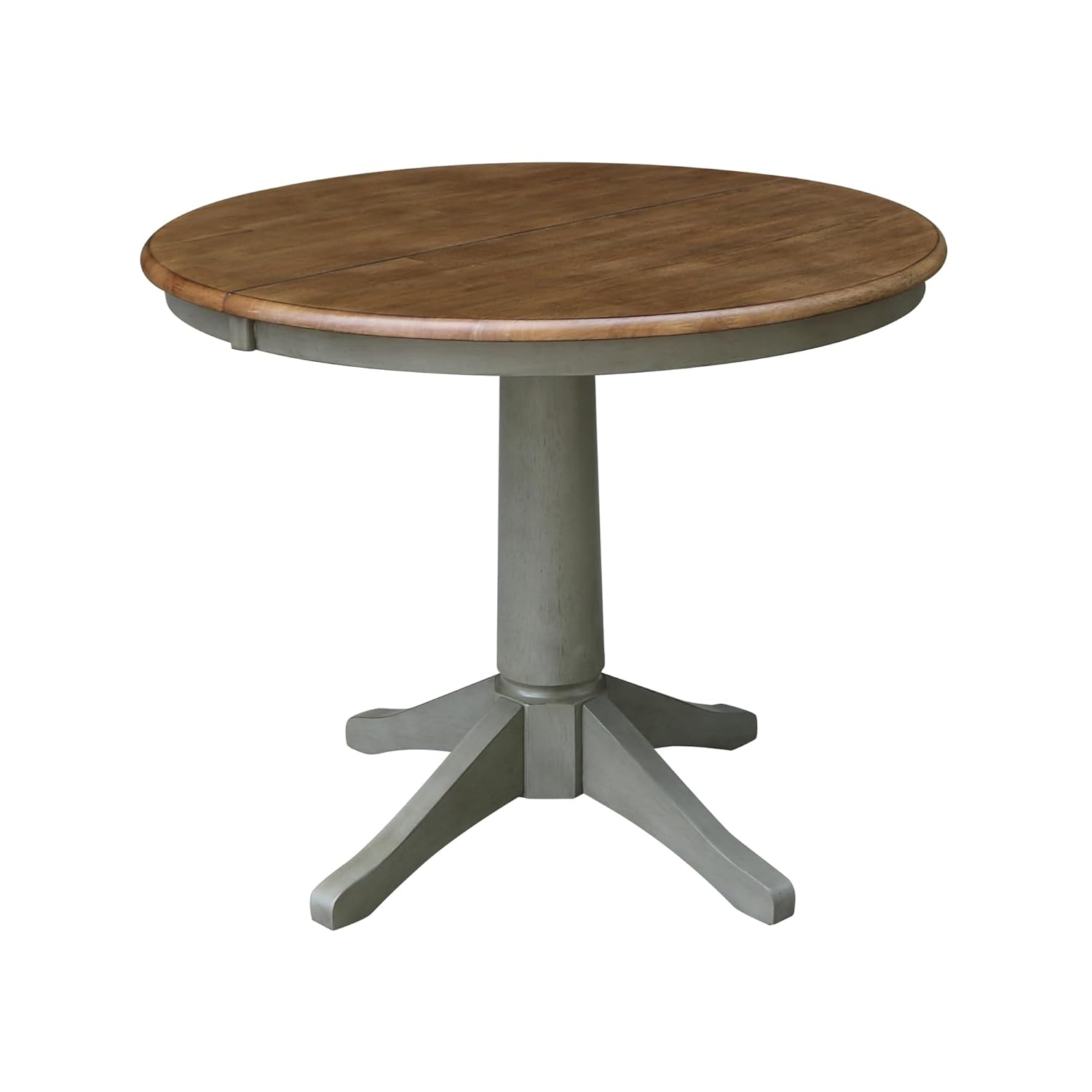 International Concepts 36" Round Top Pedestal Table With 12" Leaf - Dining Height - Distressed Hickory/Stone