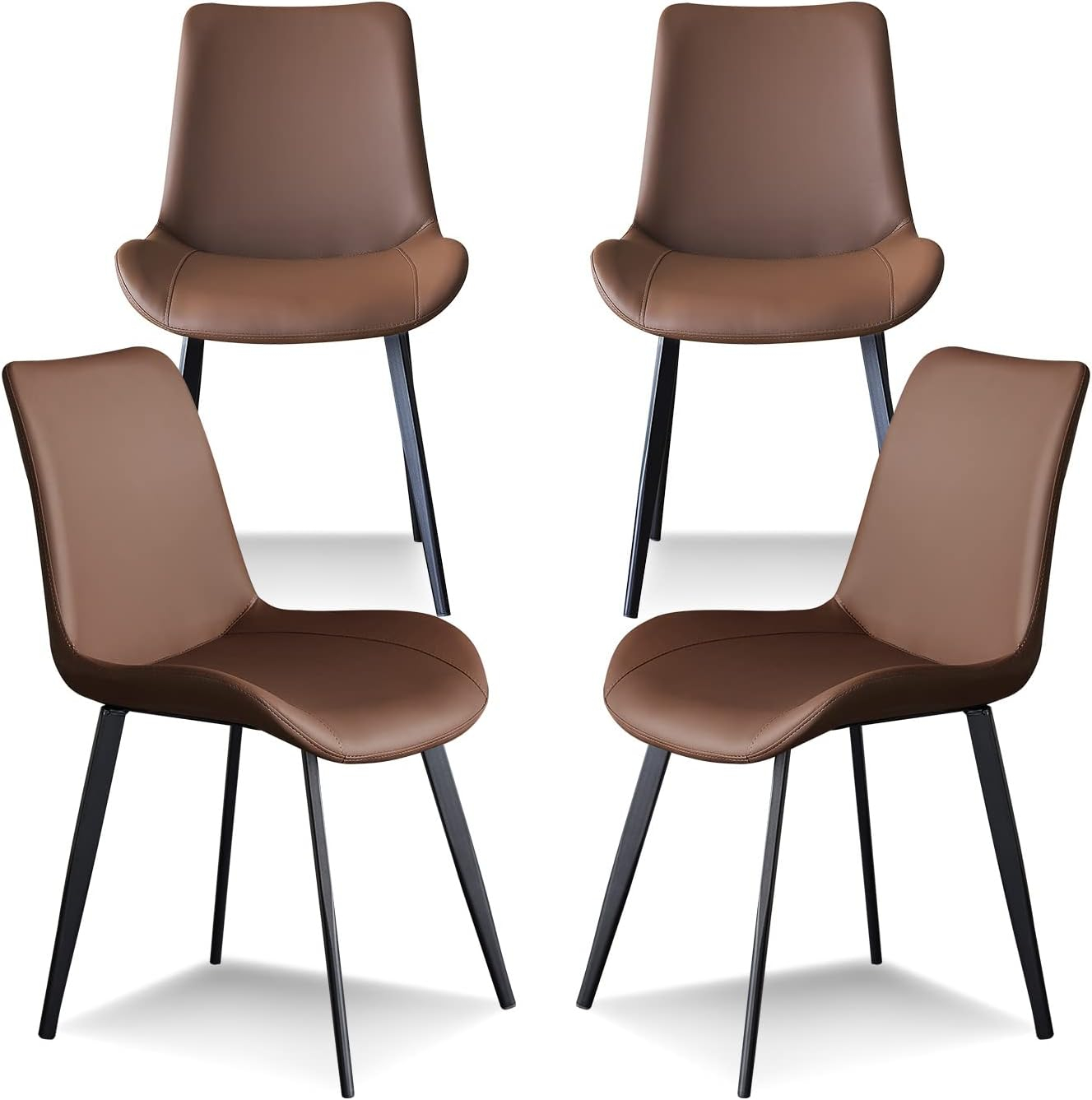 Chairs Set of 4, Modern Kitchen Dining Room Chairs, Upholstered Dining Accent Side Chairs in Faux Leather Cushion Seat and Sturdy Metal Legs (Set of 4 Brown Chairs)