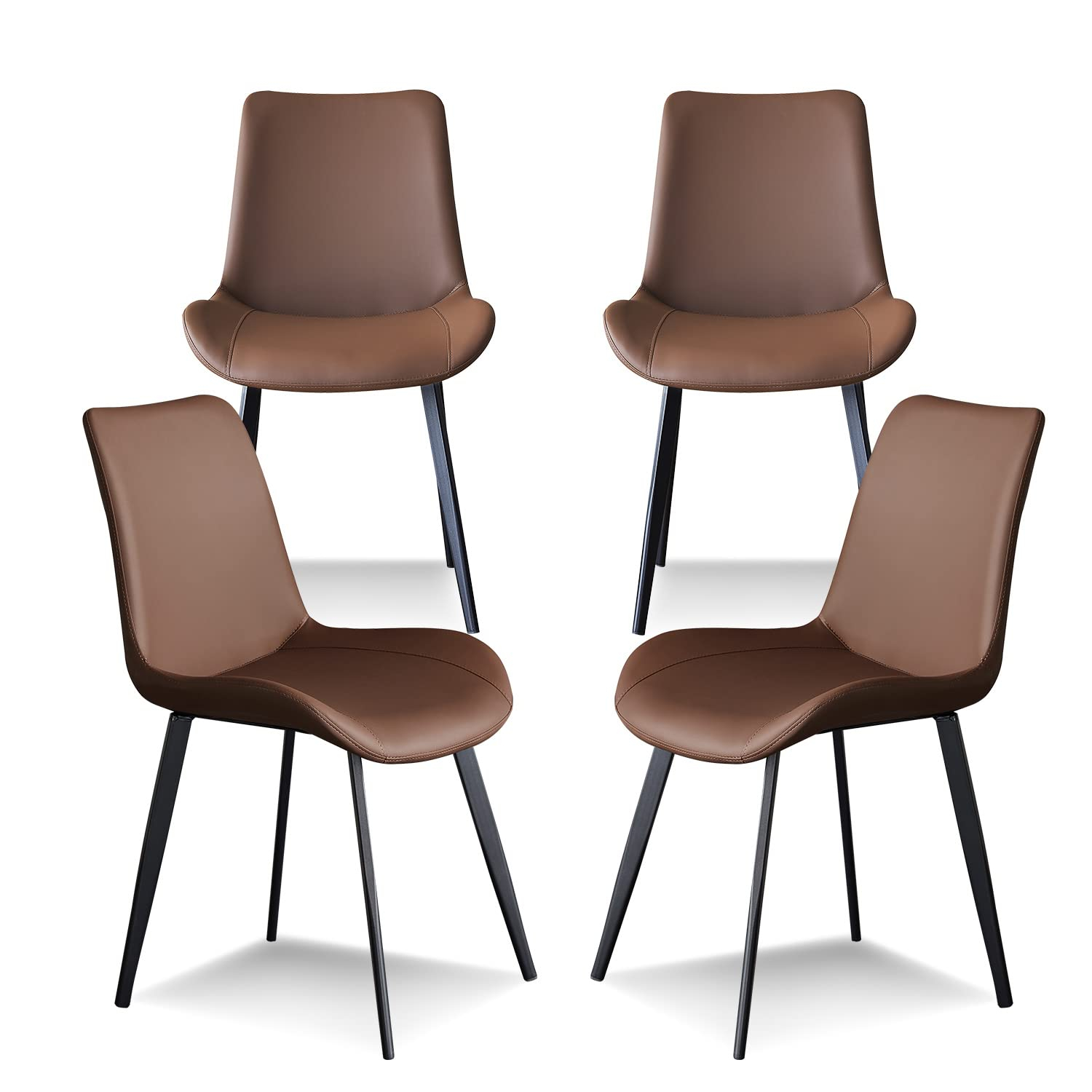Chairs Set of 4, Modern Kitchen Dining Room Chairs, Upholstered Dining Accent Side Chairs in Faux Leather Cushion Seat and Sturdy Metal Legs (Set of 4 Brown Chairs)