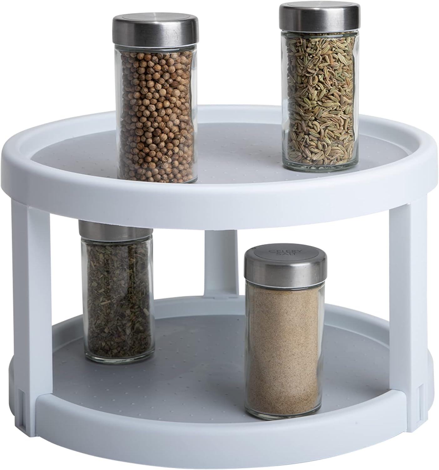 Smart Design 2-Tier Lazy Susan Turntable - 10 Inch - Non-Slip Lining and Feet - BPA Free - Cupboard, Fridge, Jars, Spices, Cabinet, Countertop, Pantry, Storage, Kitchen Organizer - White with Gray