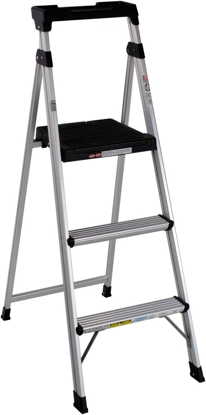 Cosco 3-Step Lightweight Aluminum Folding Step Ladder with Non-Marring Leg Tips, Slip-Resistant Platform, ANSI Rated 225 lbs, Home Furniture and Furnishings