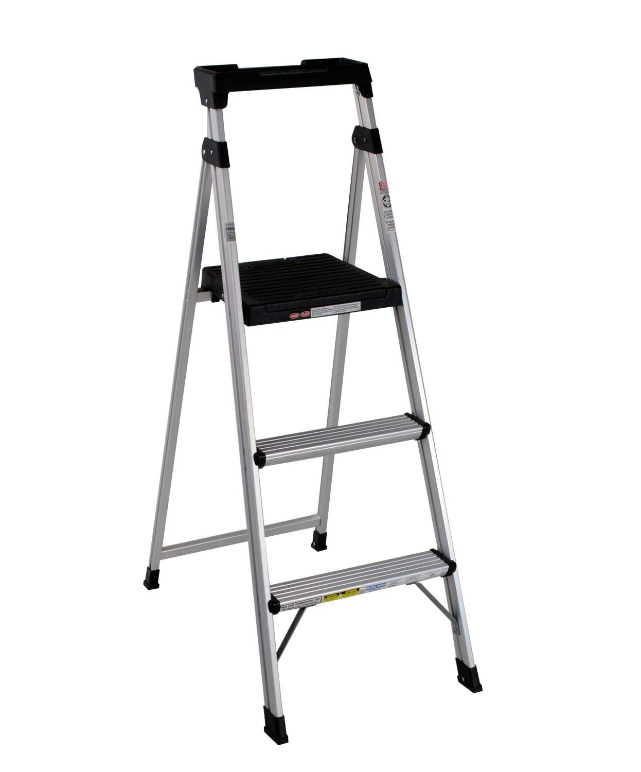 Cosco 3-Step Lightweight Aluminum Folding Step Ladder with Non-Marring Leg Tips, Slip-Resistant Platform, ANSI Rated 225 lbs, Home Furniture and Furnishings