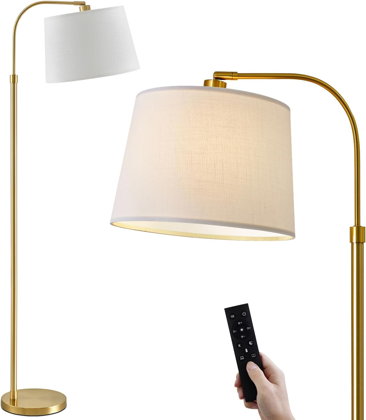 Oneach 62" Arc Floor Lamp for Living Rooms, Gold Tall Standing Lamps with Remote and Stepless Dimmable Bulb, Modern Reading Light for Bedrooms Corner Nursery Kid Office (Bulb Included)