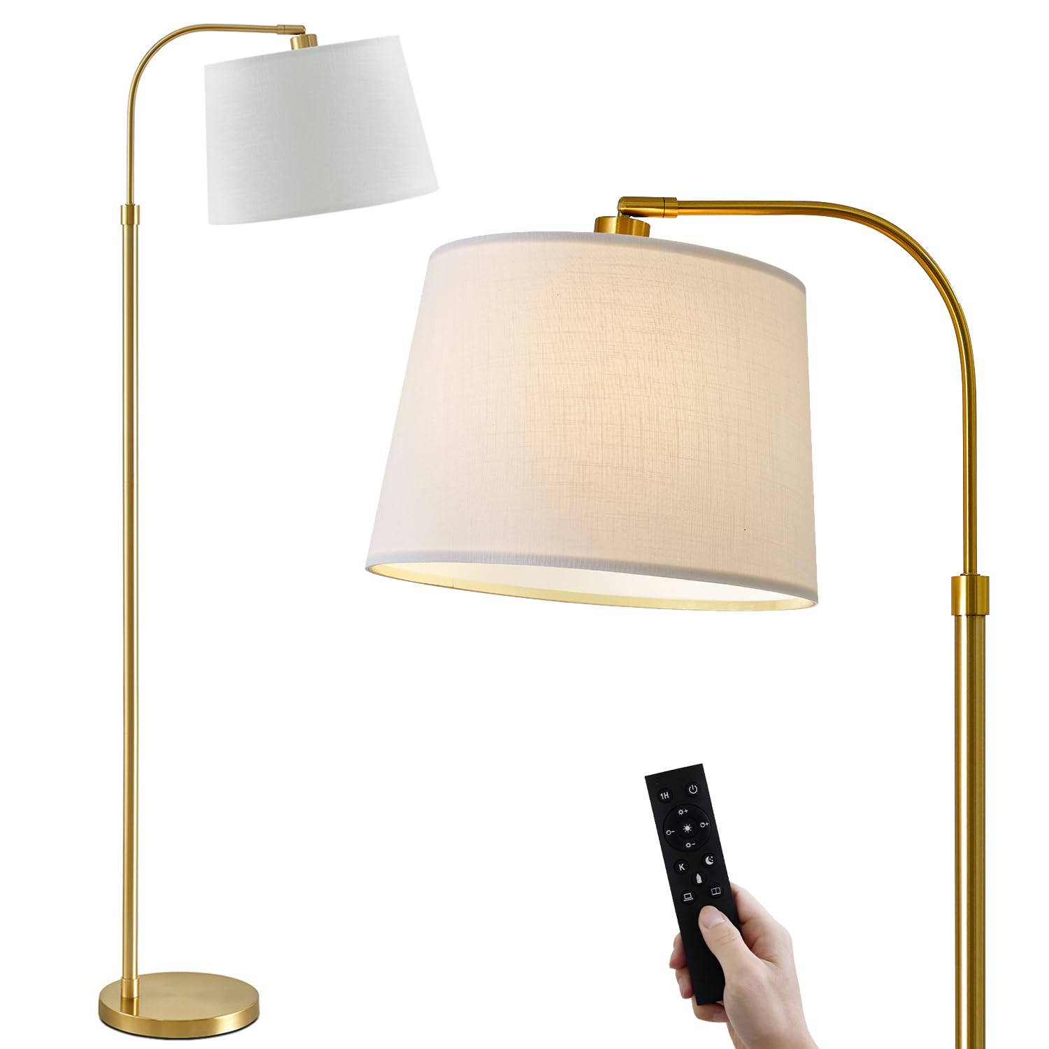 Oneach 62" Arc Floor Lamp for Living Rooms, Gold Tall Standing Lamps with Remote and Stepless Dimmable Bulb, Modern Reading Light for Bedrooms Corner Nursery Kid Office (Bulb Included)