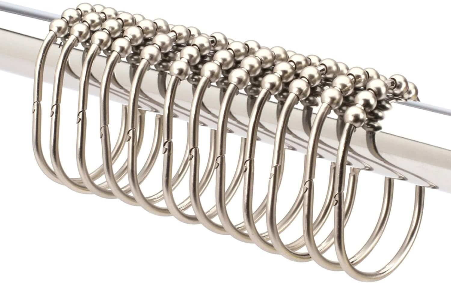 2LB Depot Shower Curtain Rings - Set of 12 - Decorative Brushed Satin Nickel Finish - Easy Glide Rollers - Rustproof Stainless Steel - Shower Curtain Hooks