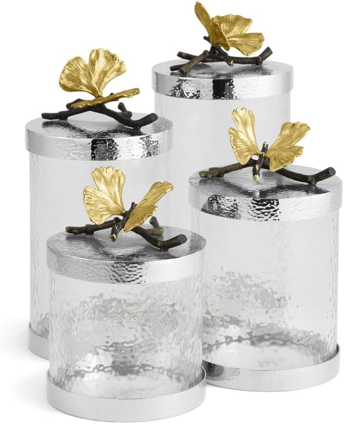 Butterfly Ginkgo Elegant Canister 6"H x 5.5" DIA Crystal and Bronze