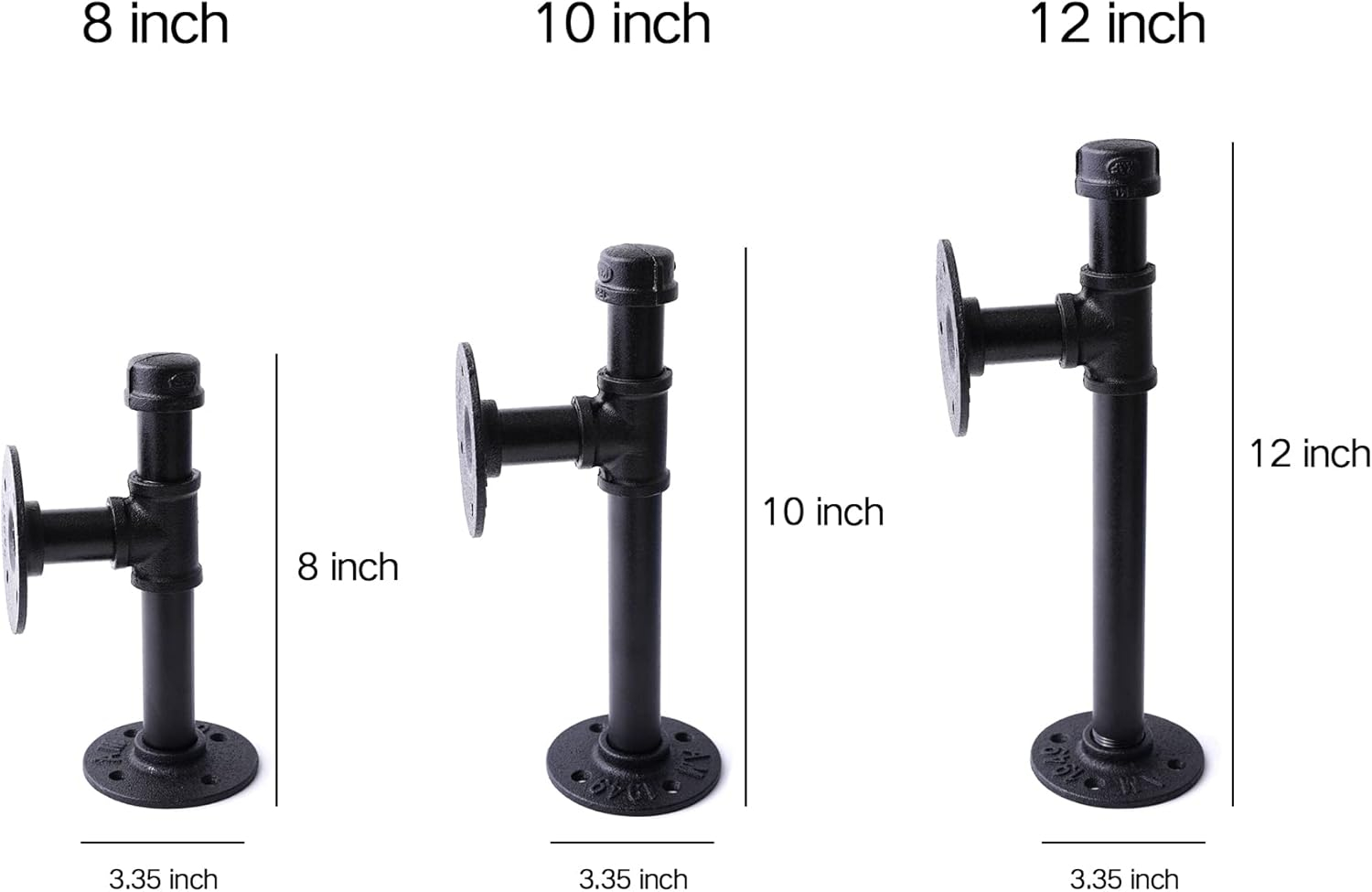 3/4" Industrial Pipe Shelf Brackets, Black Iron Wall Mounted DIY Shelving Brackets Hanging Custom Pipe Brackets for Floating Shelves (2, 8 Inch)