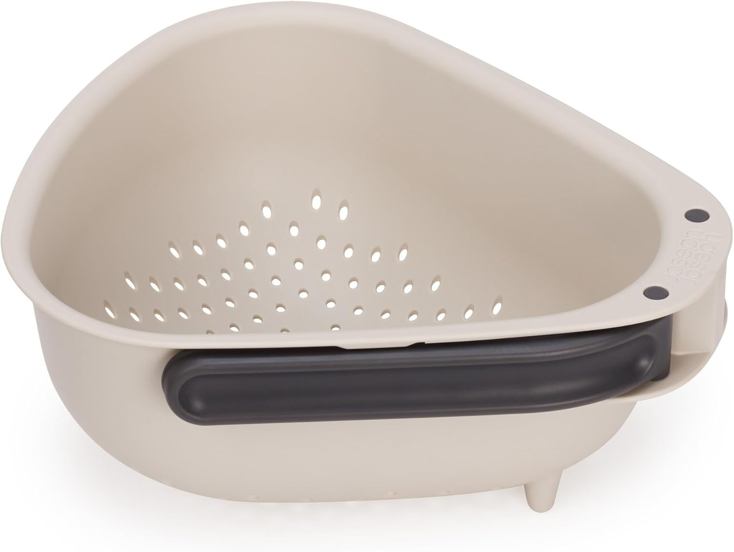 Compact Beige and Black Plastic Colander with Folding Handles