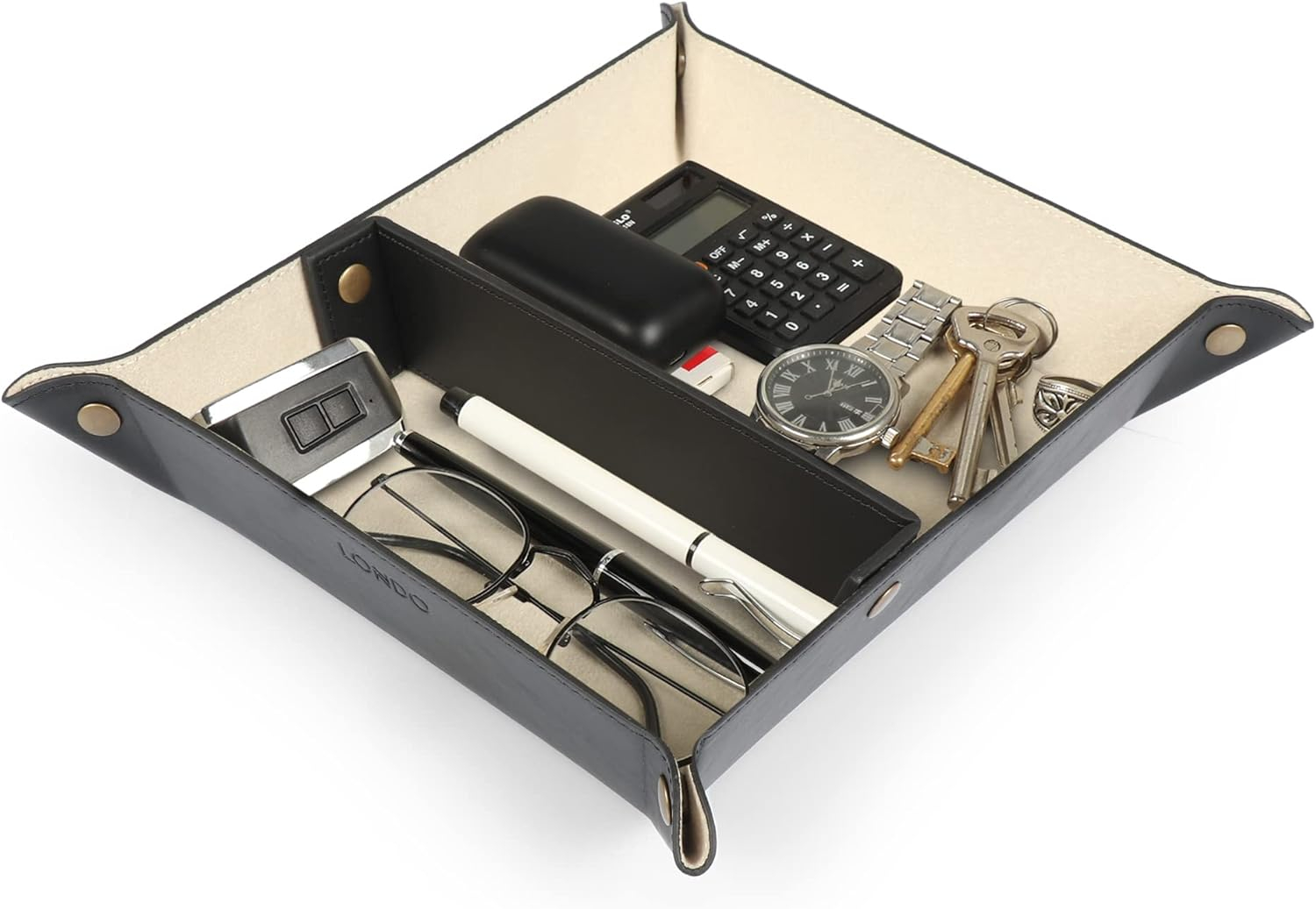 Londo Leather Tray Organizer, Practical Storage Box for Wallets, Watches, Keys, Coins, Cell Phones and Office Equipment