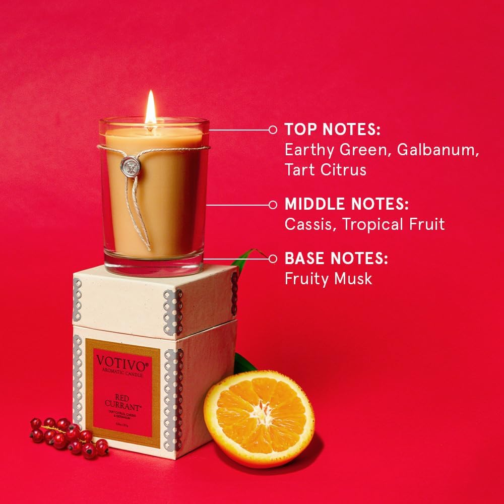 Votivo Red Currant 6.8 oz Aromatic Candle | Soy Wax Blend | Luxury Glass Jar Scented Candle & Box | Candles for Home Scented | Long Burning & Highly Scented