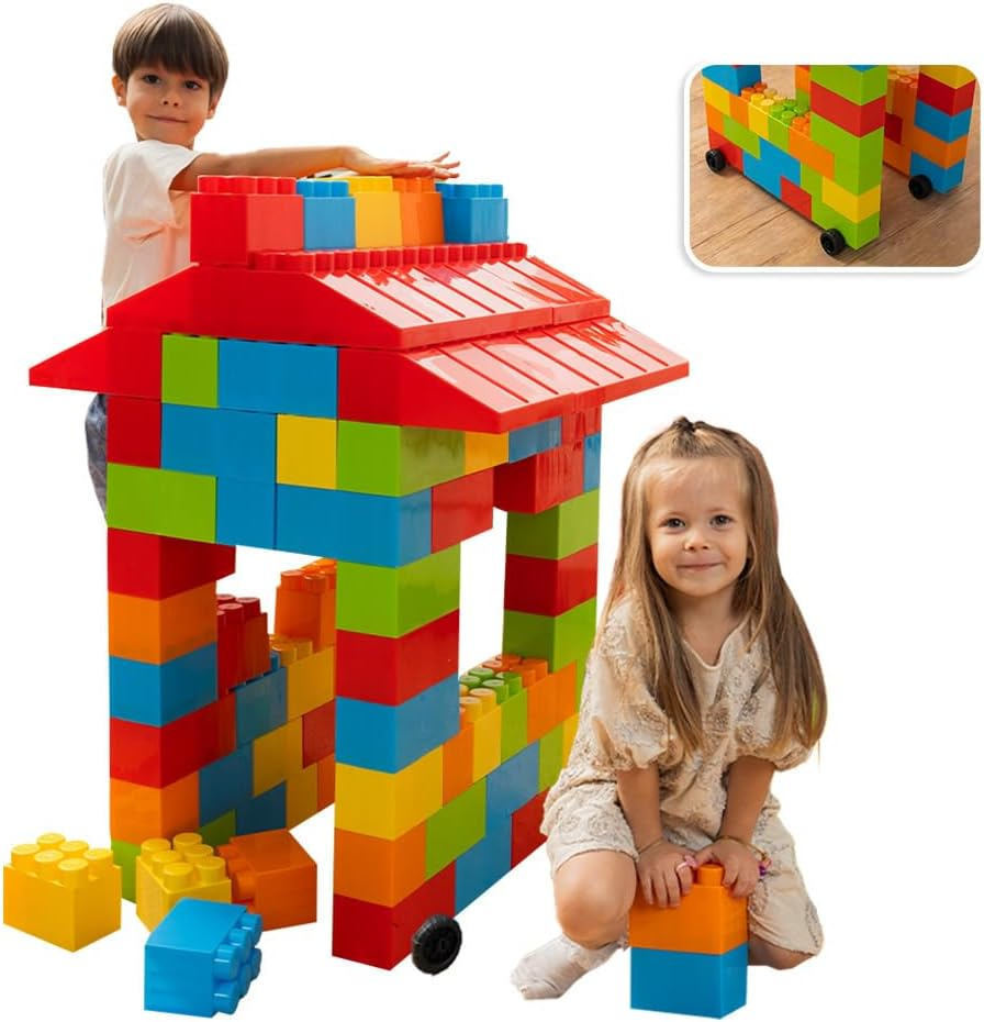 PLATPORTS Huge Blocks - Giant Plastic Blocks - Big Blocks - Jumbo Blocks - Big Building Blocks Jumbo - Jumbo Building Blocks - 86 Pieces Large Blocks for Kids Ages 1 to 8 with Wheels