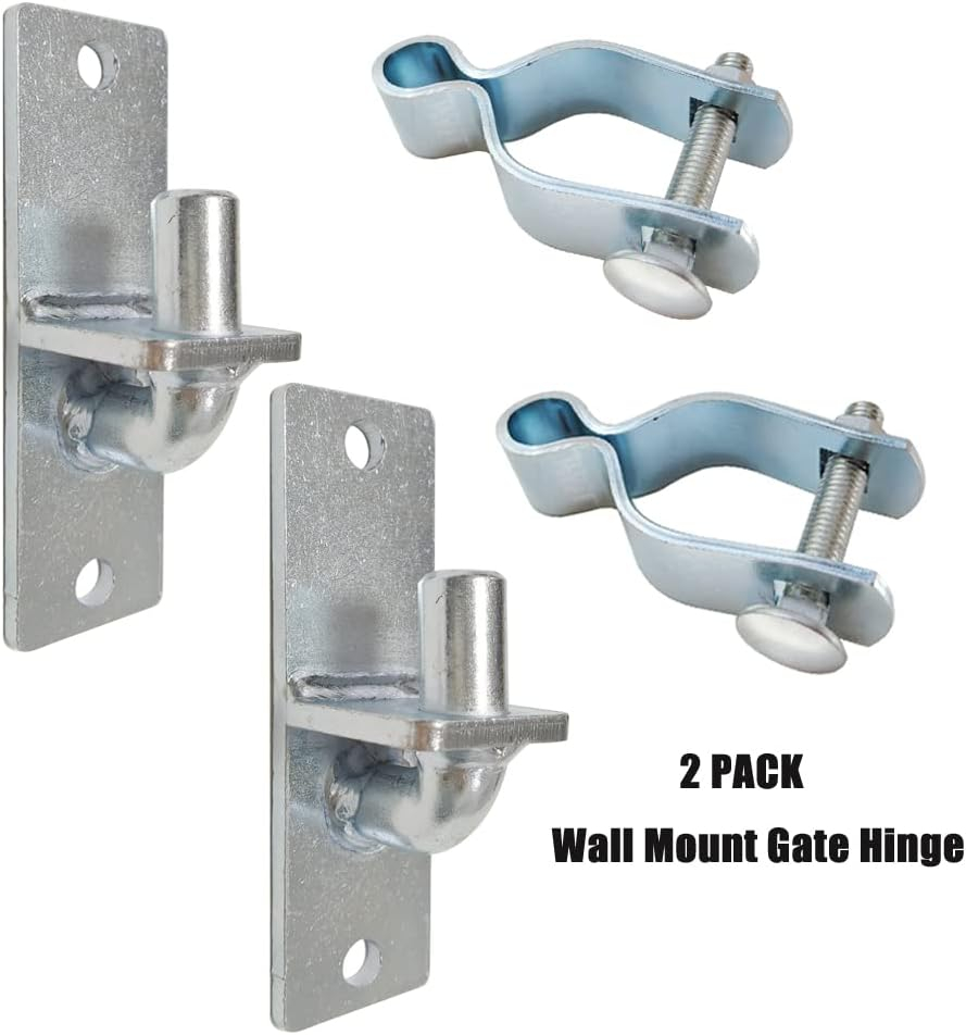 2 Pack 1-3/8 Inch Wall Mount Gate Hinge Metal Hinges Fence Post Chain Link Fence Frame Hinge Outdoor Gate Hardware (Screws Included)