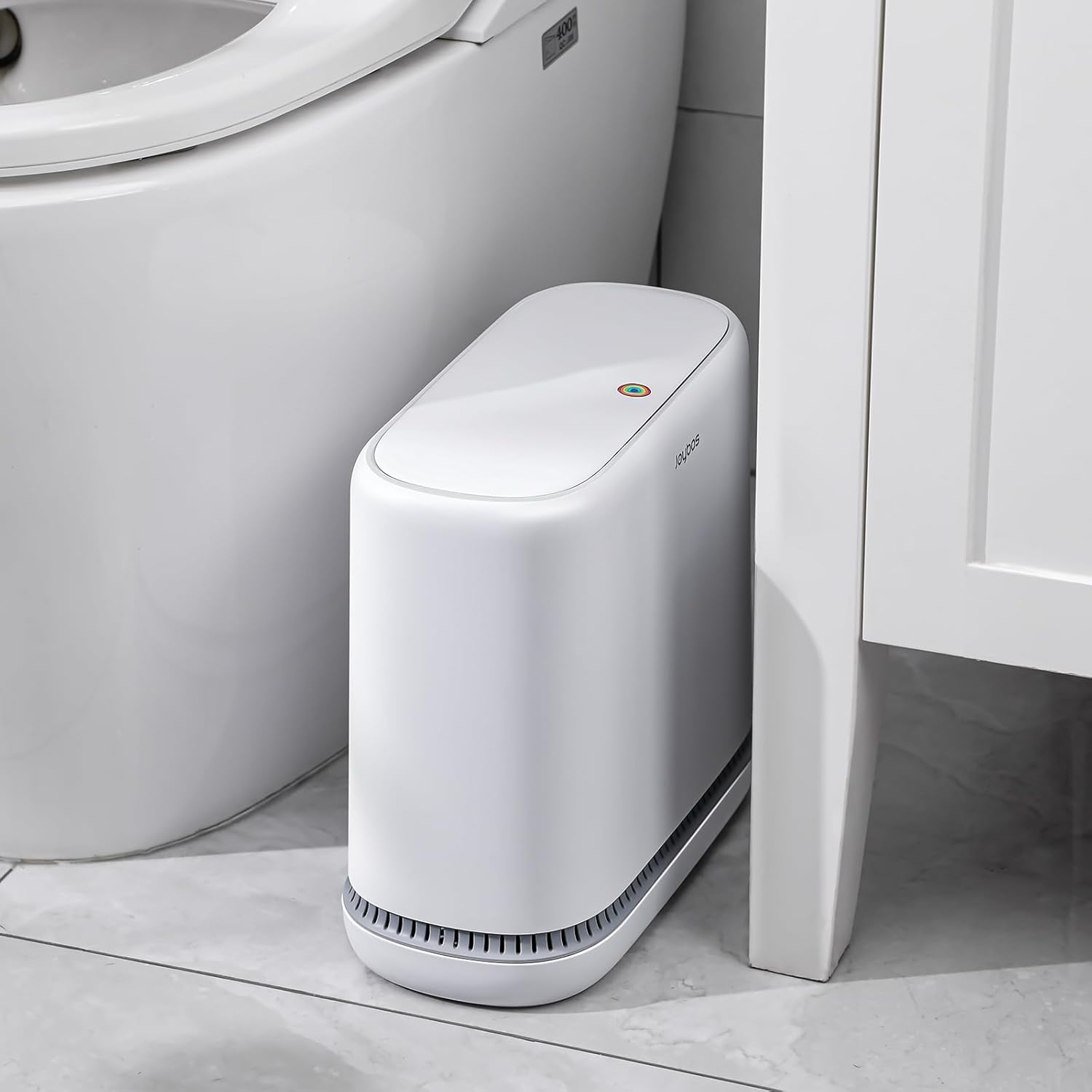 JOYBOS Bathroom Trash Cans,Adsorption Garbage Can with Press Type Lid,10L Dogproof Slim Plastic Narrow Trash Bin,3 Gallon Garbage Bin for Home,Office and Narrow Place