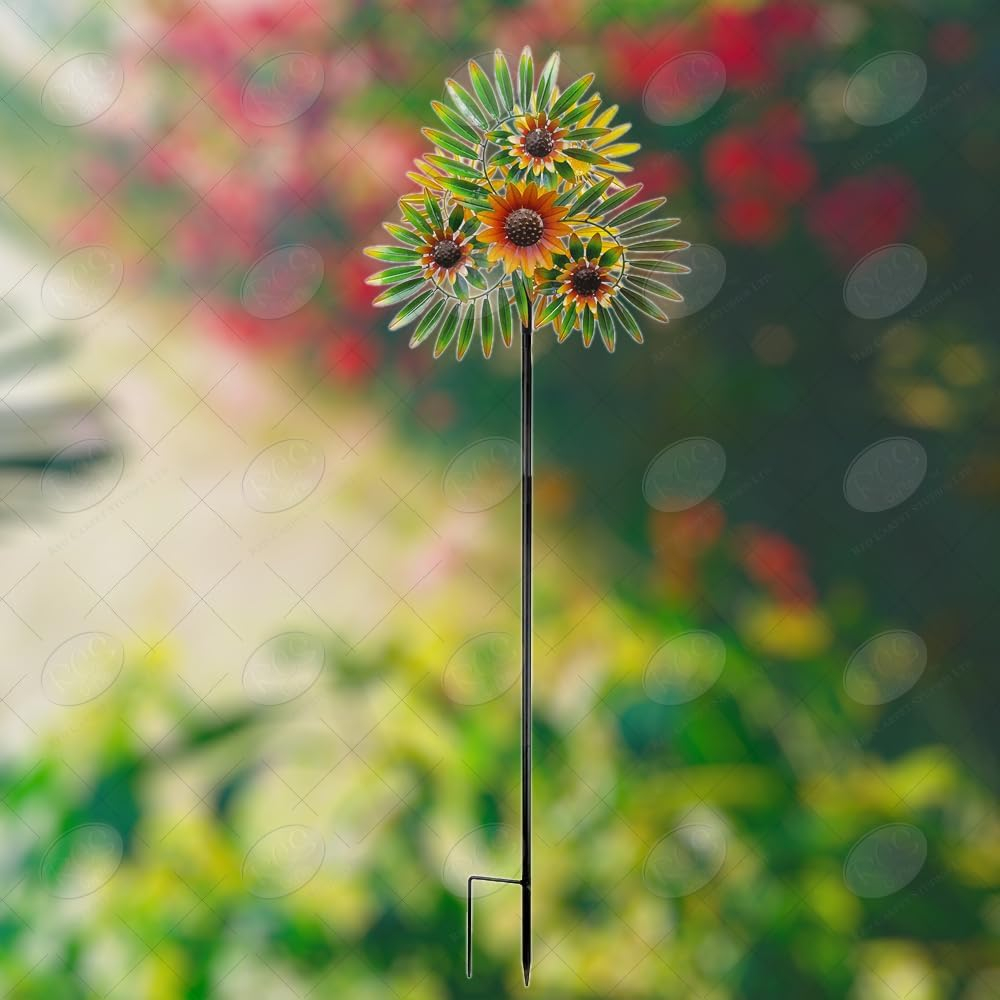 Red Carpet Studios Spinner Stake Flowers Yellow Green Leaves