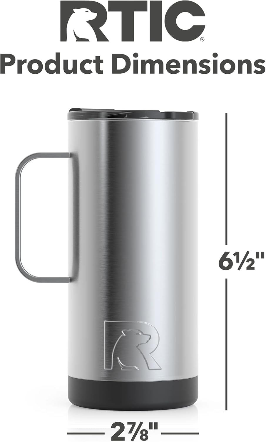 RTIC 16 oz Coffee Travel Mug with Lid and Handle, Stainless Steel Vacuum-Insulated Mugs, Leak, Spill Proof, Hot Beverage and Cold, Portable Thermal Tumbler Cup for Car, Camping