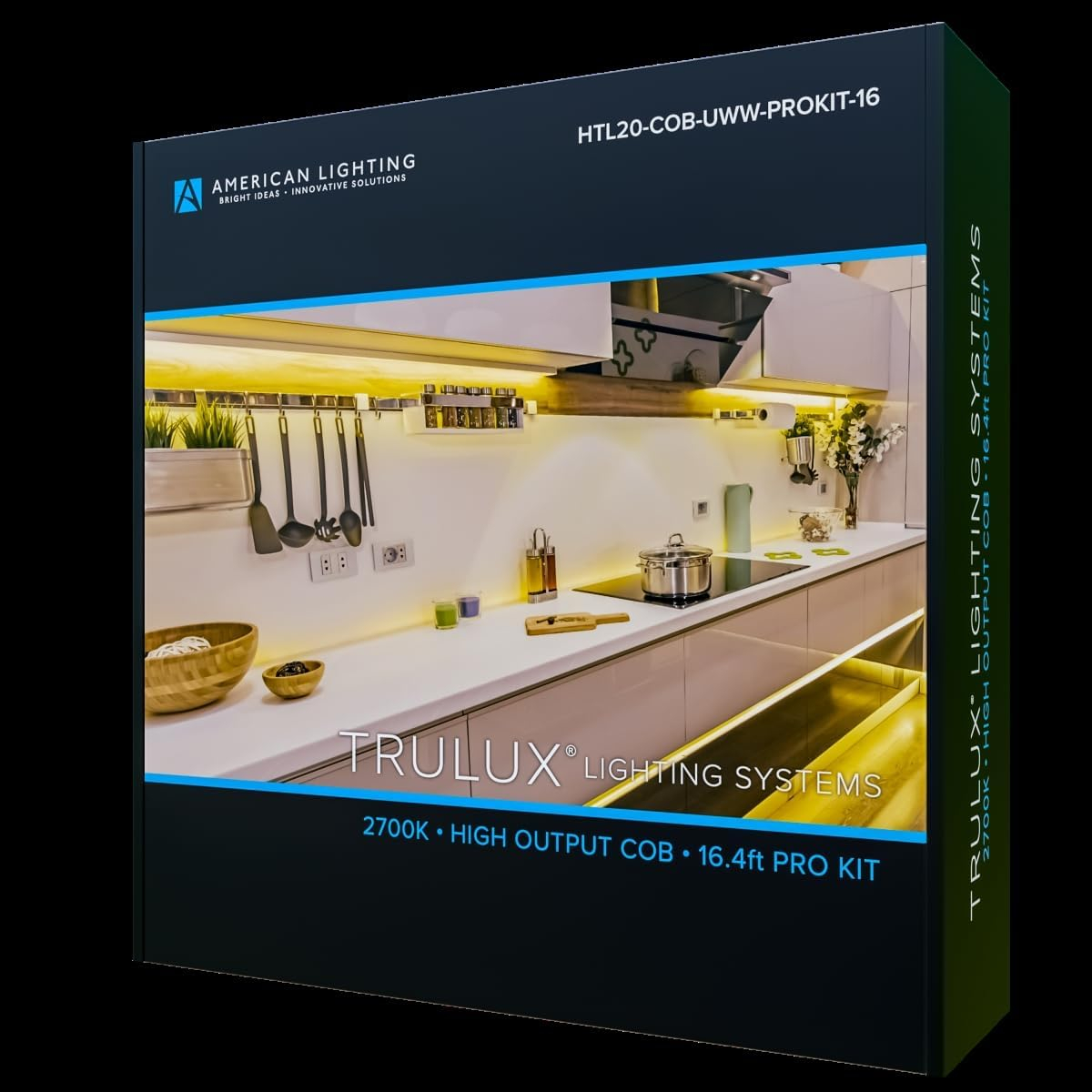 American Lighting HTL20-COB-UWW-PROKIT-16 2700K Trulux High Output Dotless LED Strip Light Kit - 16.4 ft. Reel - 5W per ft. - 369 Lumens per ft. - 24V, White