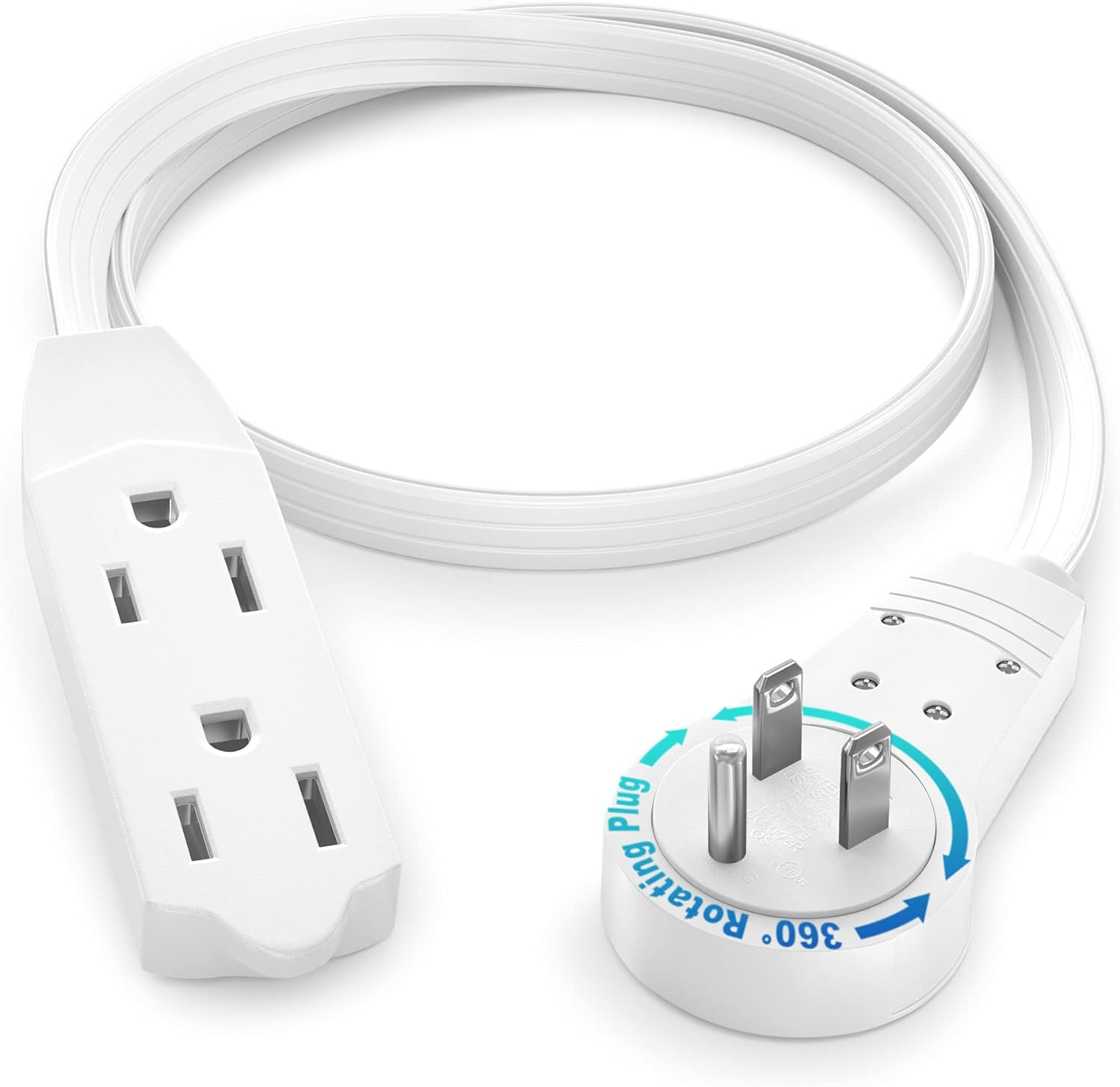 Maximm 1 ft. 16/3 Flat Extension Cord 360 Rotating Plug 3-Outlet 13A, 1625W, UL Certified, Black