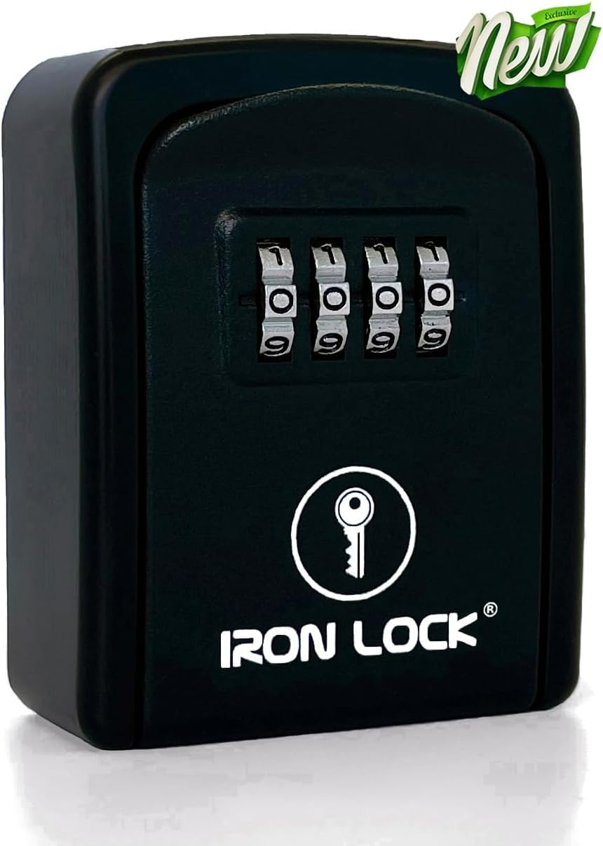 Iron Lock - Small Wall Mount Key Lock Box with 4-Digit Combo Resettable Code, Waterproof Lockbox