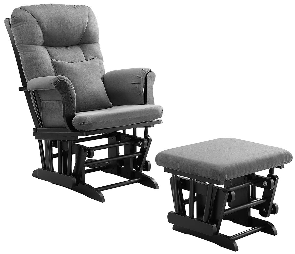 Angel Line Monterey II Glider and Ottoman, Black Finish with Dark Gray Cushions