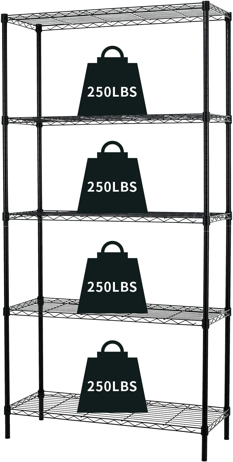 NiamVelo 5-Tier Wire Storage Shelves, Black