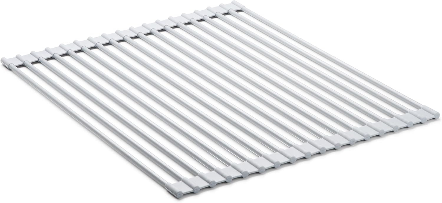 Roll-Up Sink Drying Rack 17.7"(L) x 13.8"(W) - Multipurpose Heat Resistant Over The Stainless Steel & Silicone Dish Rollable Kitchen Drainer, Gray