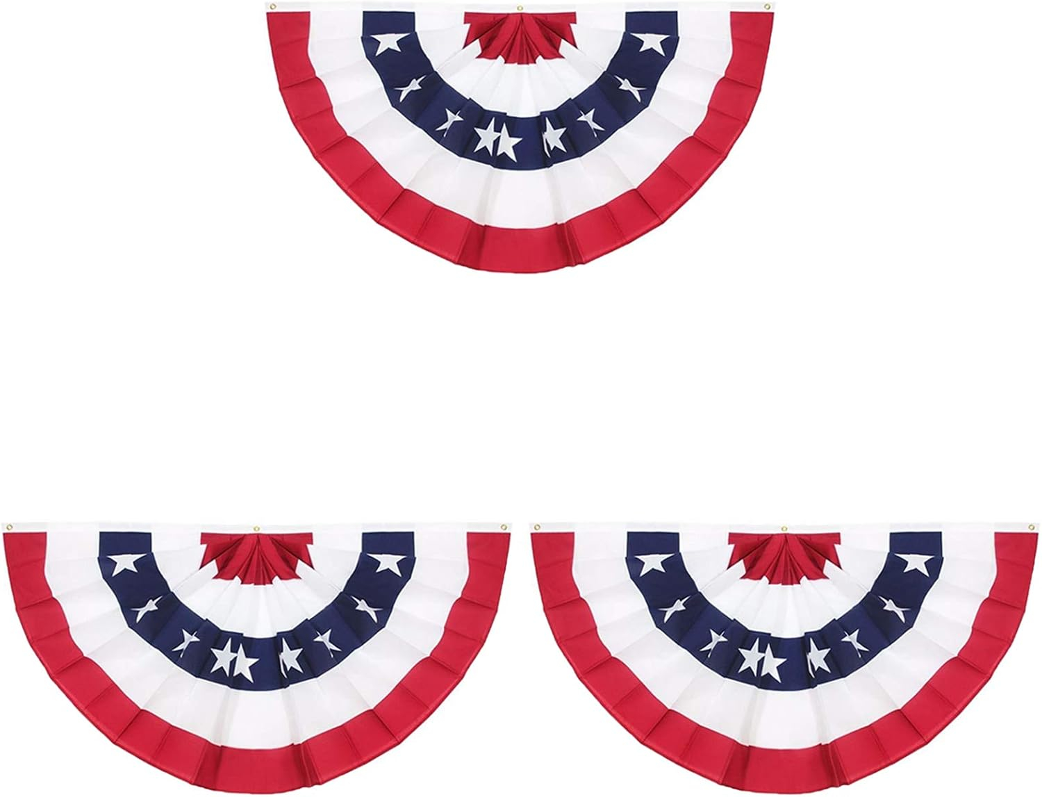 3-Pack American USA Patriotic Flag Bunting,3X1.5 Ft Pleated Fan Flag The United States Half Fan Banner for Indoor/Outdoor Decoration