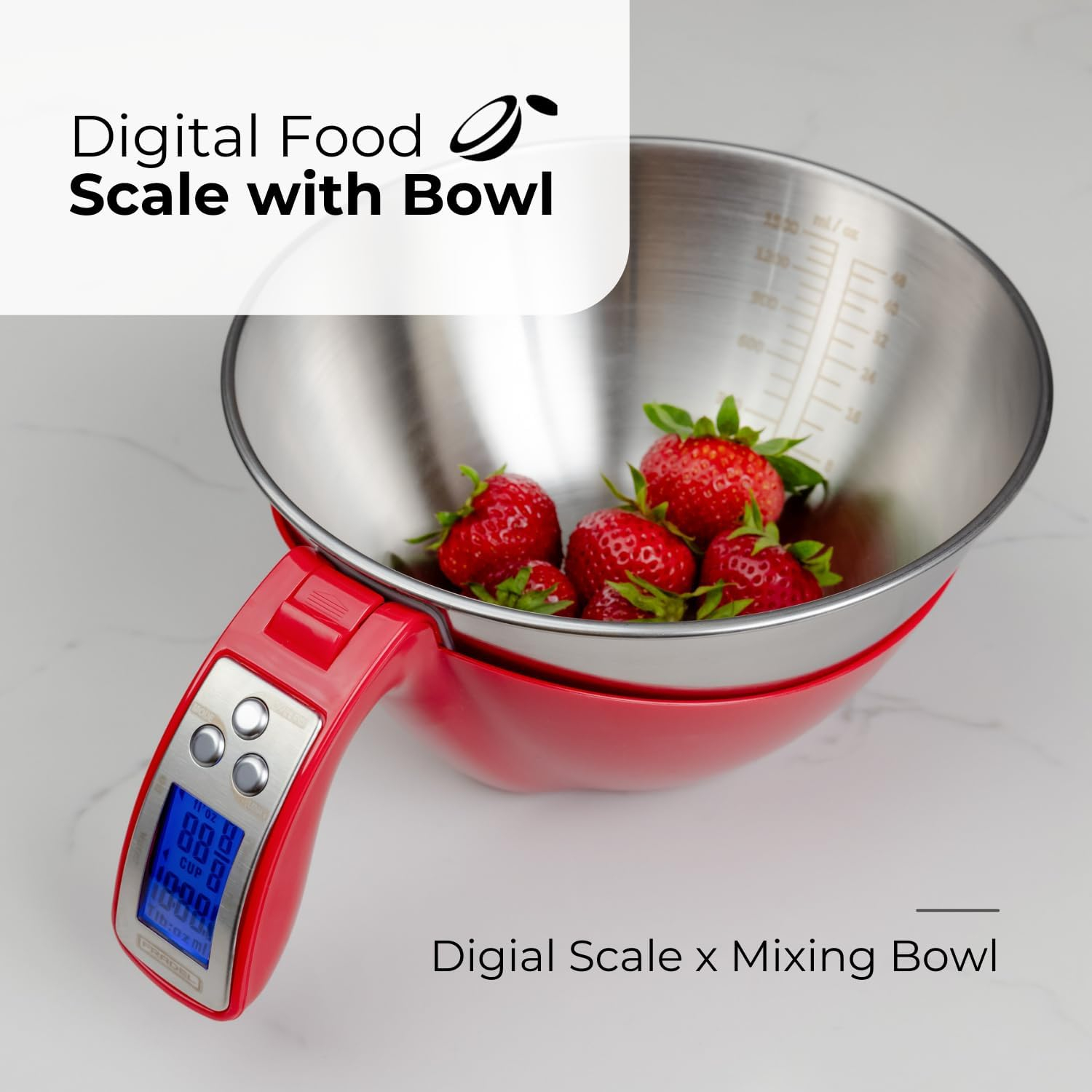 Red Stainless Steel Digital Kitchen Scale with LCD Display and Removable Bowl