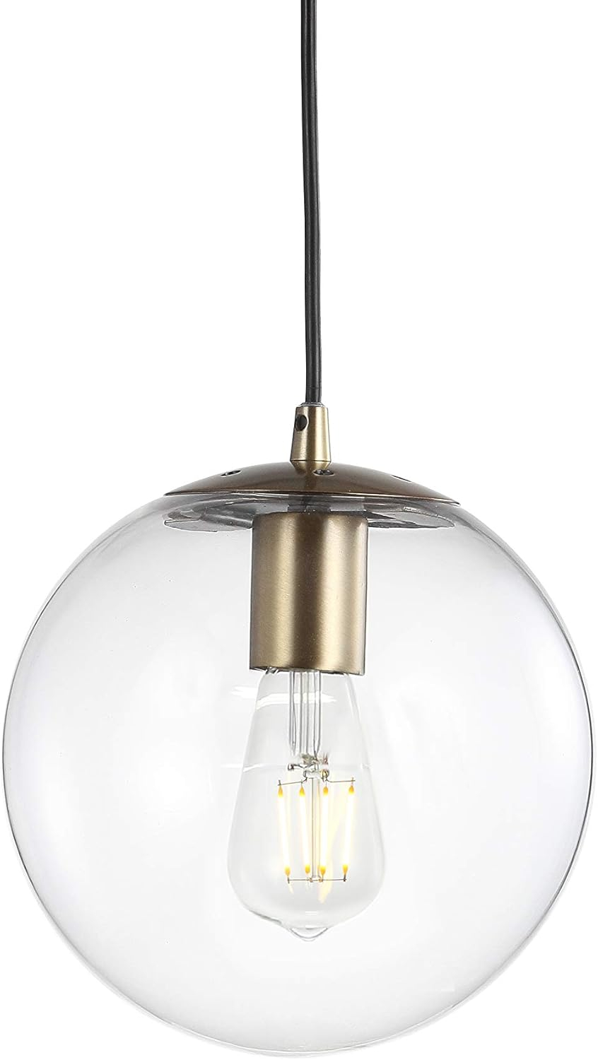 Bleecker 7.75 in. 1- Light Clear/Brass Metal/Glass Globe LED Pendant