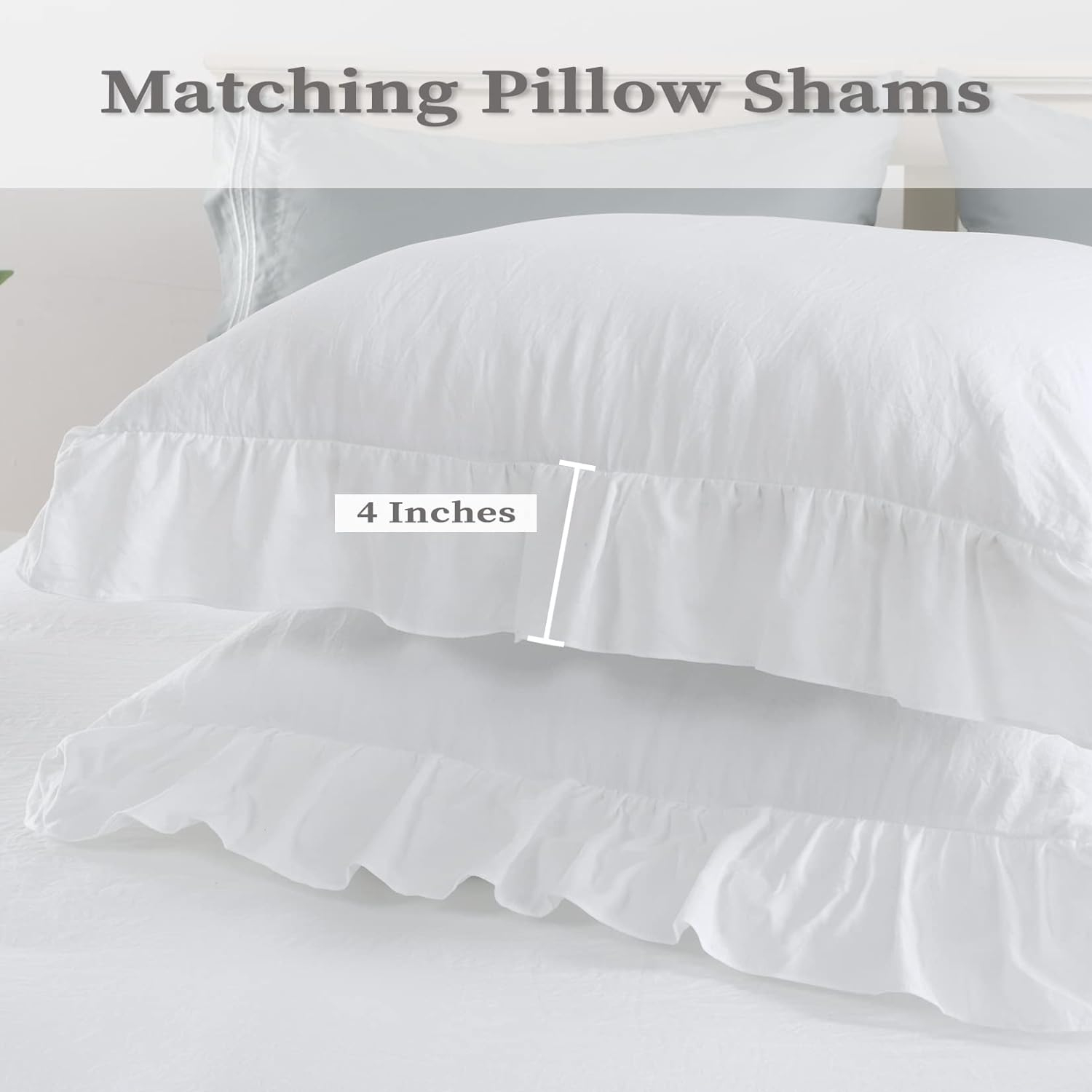 Haperlare 3Pcs Queen Size White Ruffle Duvet Cover Soft Washed Microfiber Vintage French Country Duvet Cover Set for Queen Bed, 90x90 in