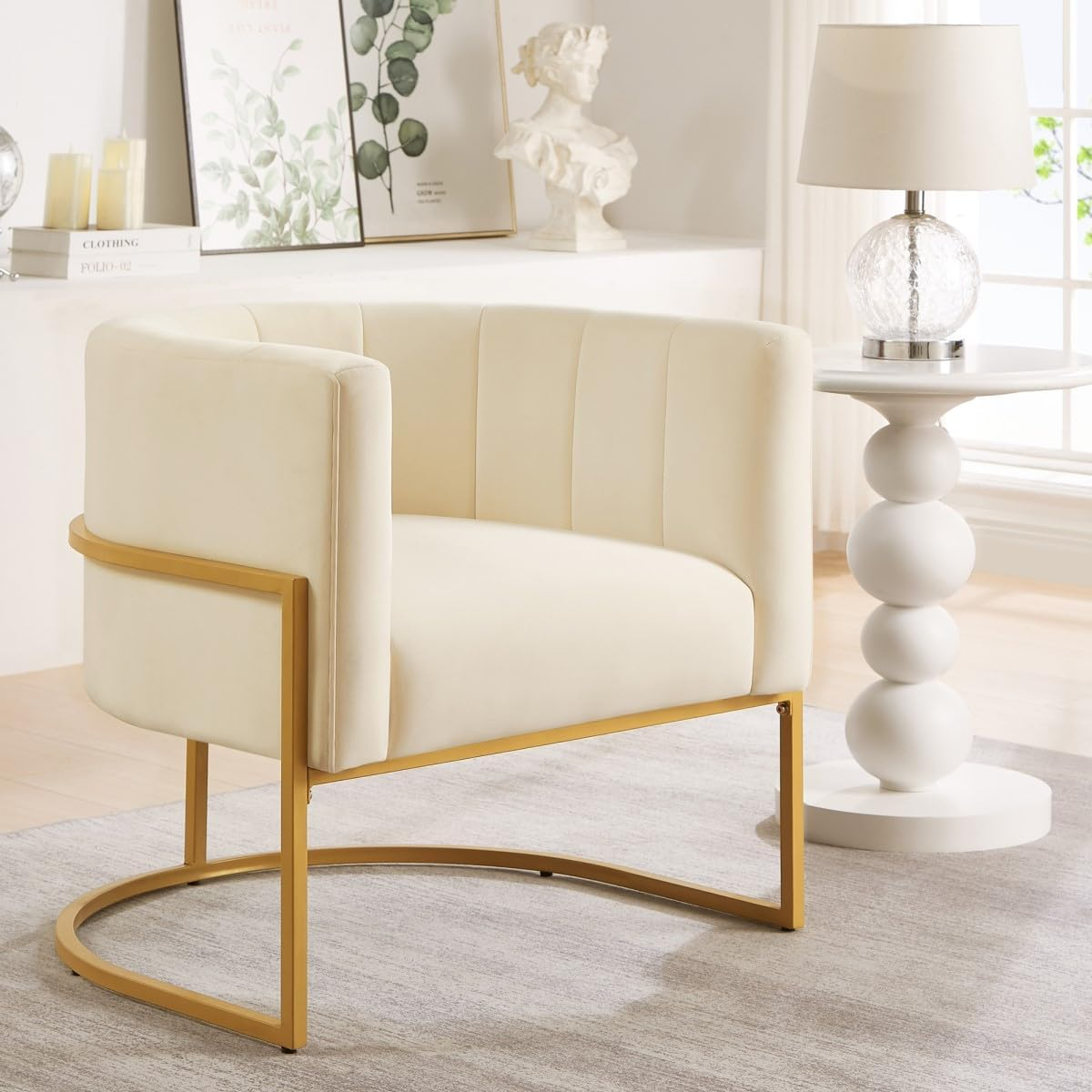KOSSMAI Upholstered Velvet Accent Barrel Chair with Golden Metal Legs for Living Room Bedroom Office Lounge Chair, Mid-Century Modern Style Armchair (Black)