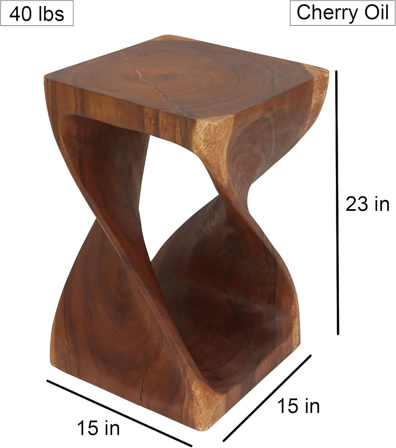 Haussmann® Wood Twist End Table 15 x 15 x 23 inch High Cherry Oil