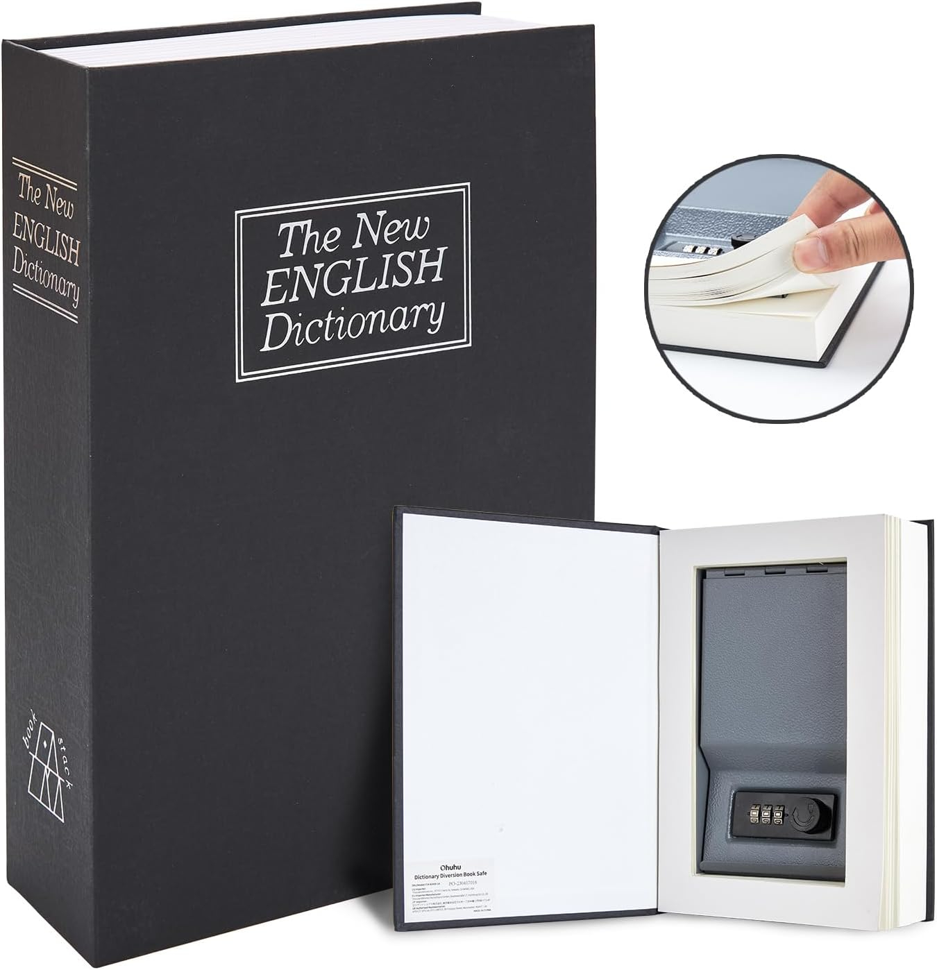Book Safe Box with Combination Lock, Ohuhu Upgrade Dictionary Diversion Safe Secret Hidden Box for Home Office, Portable Safe Box for Money Cash Jewelry
