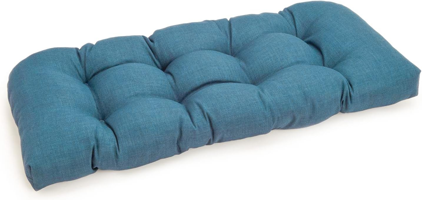 Sea Blue Tufted Polyester Loveseat Cushion, 42" x 19"