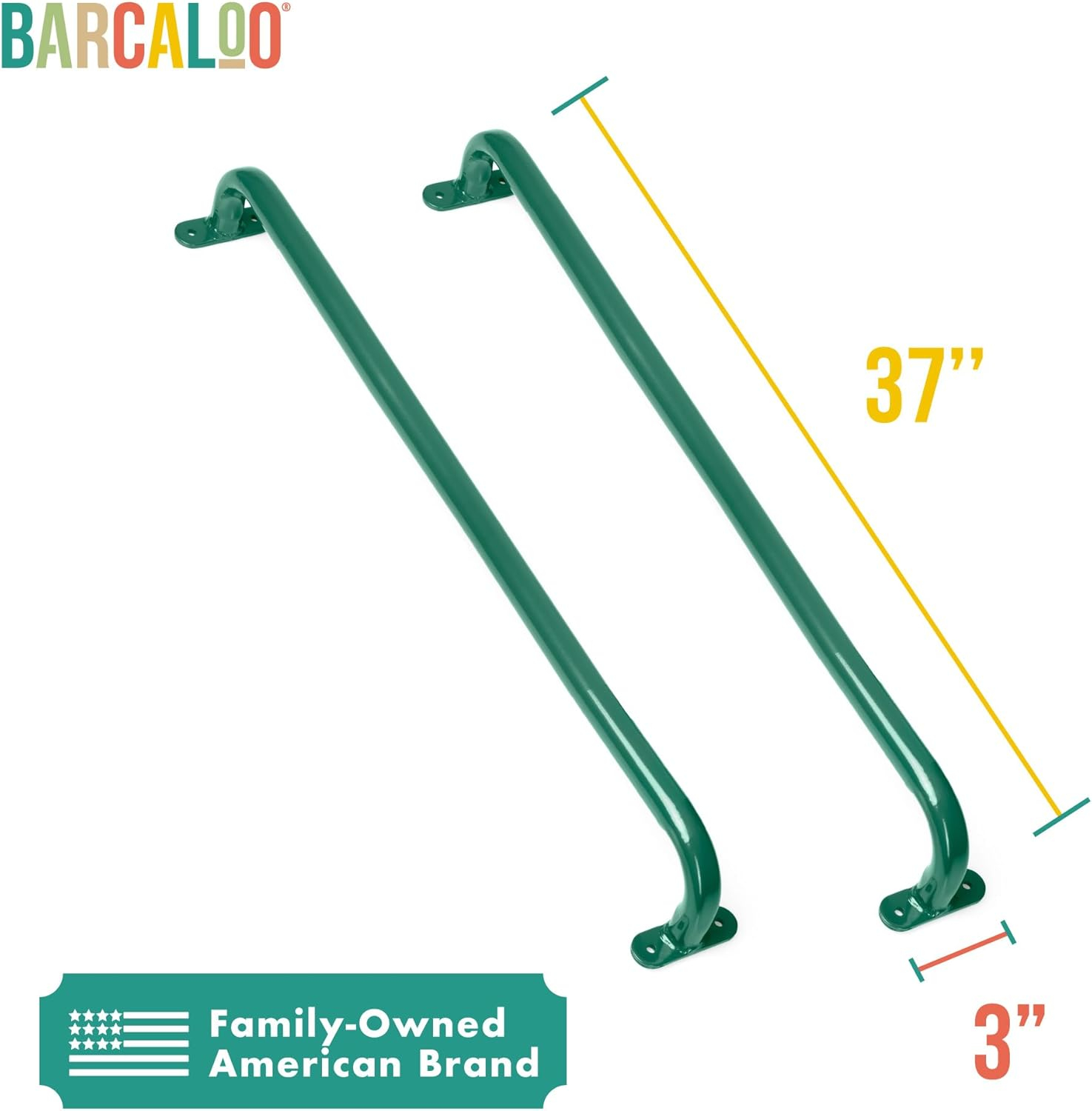 37 Inch Playground Accessories Metal Safety Handles – Long Green Grab Handle Bars for Playset Ladder, Jungle Gym, Monkey Bars, Swing Set, and More