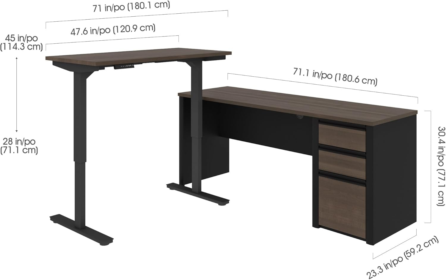 Bestar Connexion 2 Piece Standing Desk Set in Antigua and Black