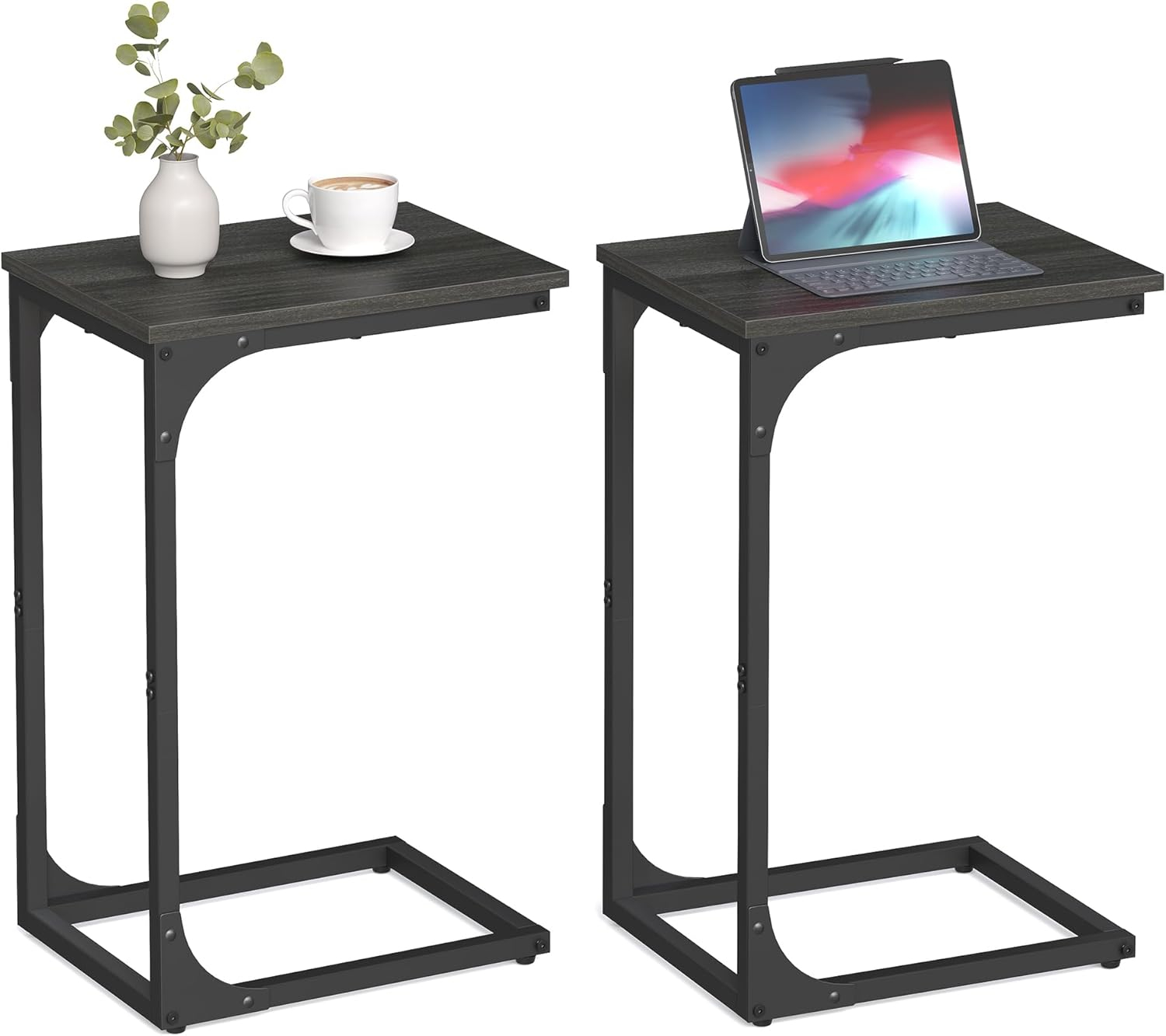 VASAGLE C-Shaped End Table, Small Side Table for Couch, Sofa Table with Metal Frame for Living Room, Bedroom, Bedside, Ebonized Oak and Black