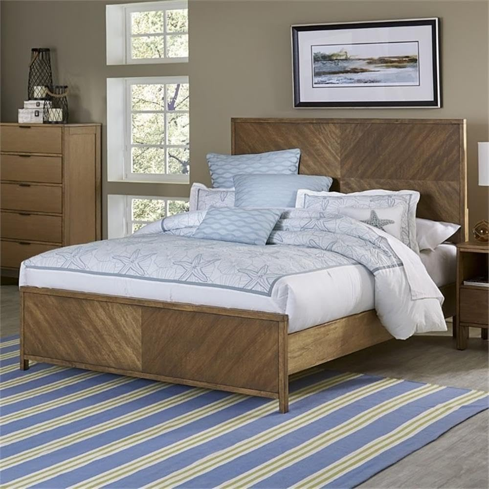 Progressive Furniture Strategy Queen Panel Bed with Chevron Headboard & Low Profile Footboard, Jute