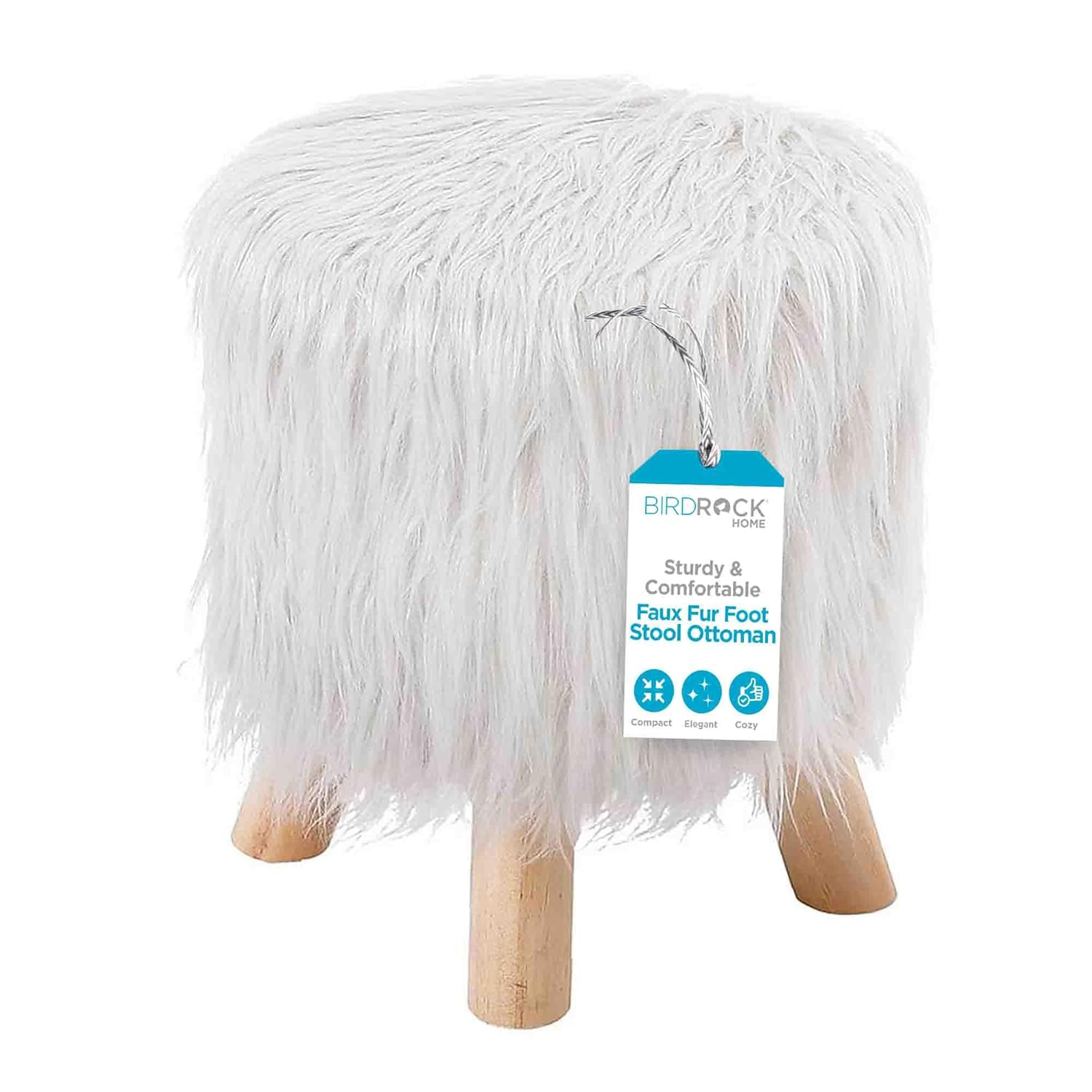 AFD Woolly Faux Pouf Ottoman Stool With Natural Log Feet