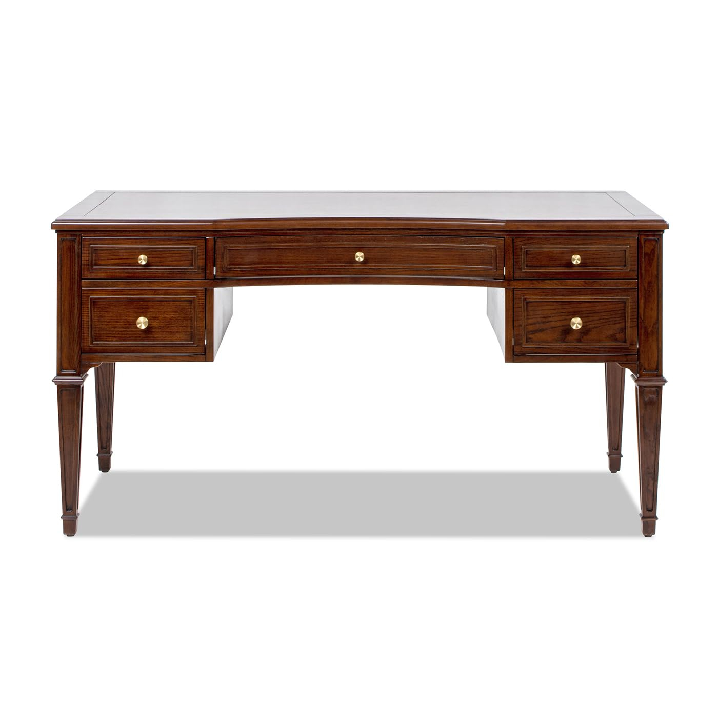 JTH LUXE Dauphin Gold Accent 5-Drawer Wood Executive Desk, Walnut Brown Wood