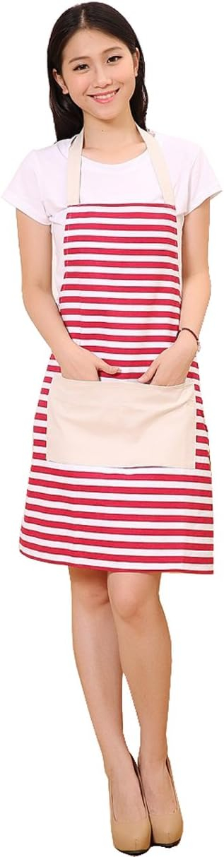 Hyzrz Canvas Kitchen Aprons with Pocket for Women Girls Chef Apron for Cooking Grill and Baking(Red Stripe)