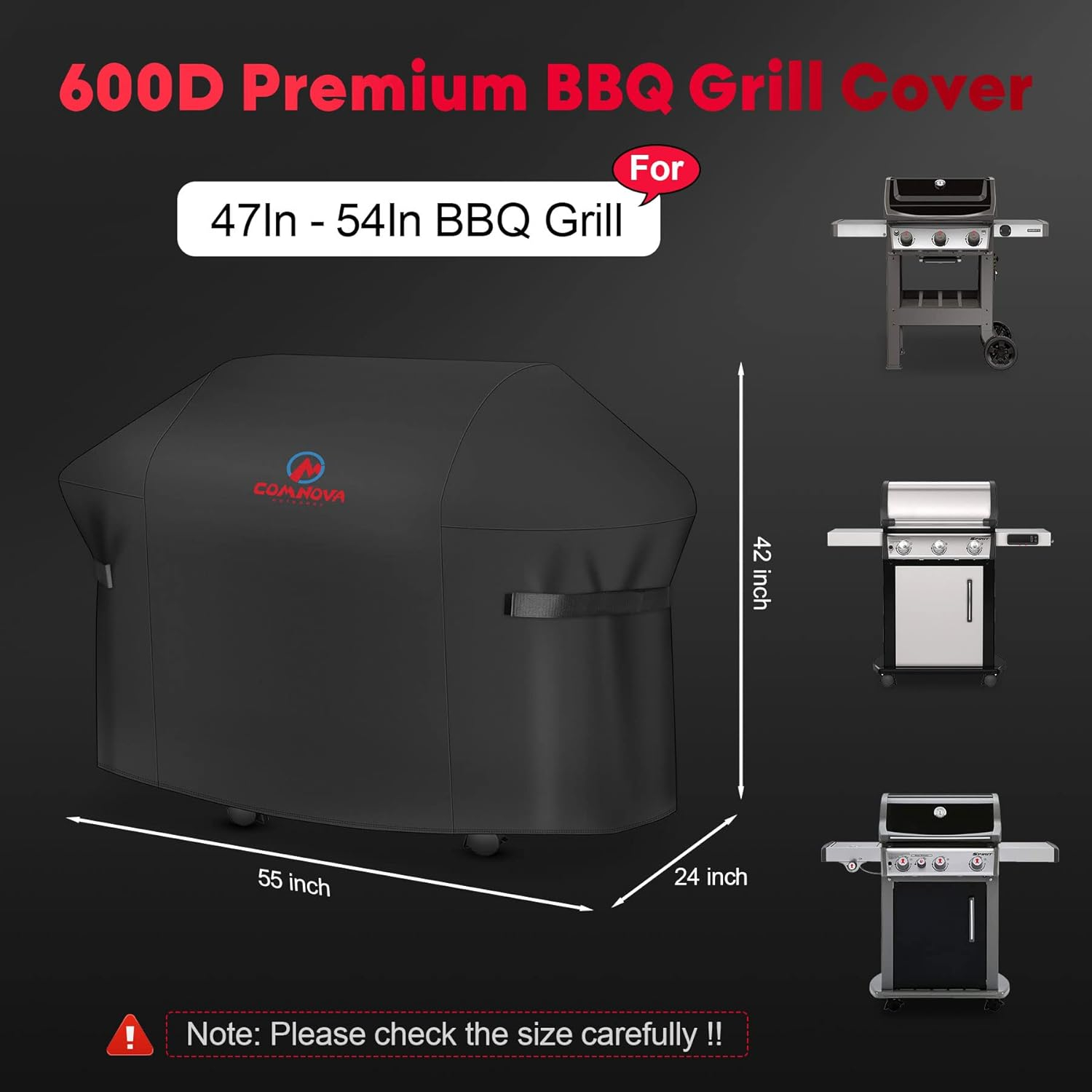 KINGLY 55 Inch Grill Cover for Outdoor Grill,600D Heavy Duty Rip-Proof Material BBQ Cover,Waterproof UV and Fade Resistant Gas Grill Cover with Straps,Barbecue Cover for Weber Char-Broil Nexgrill,etc
