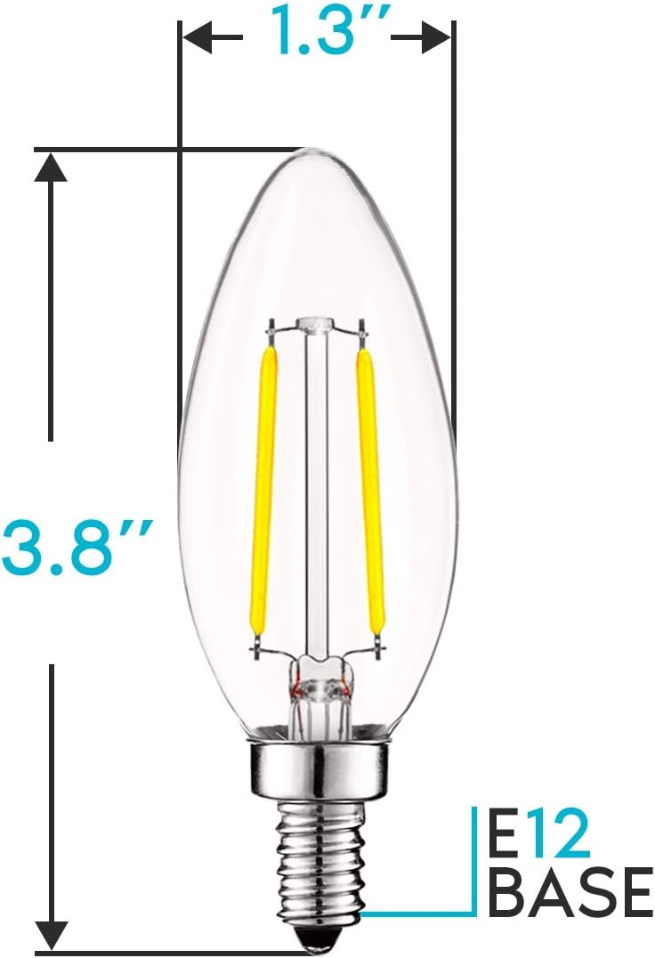 Luxrite 4W Vintage Candelabra LED Bulbs Dimmable, 400 Lumens, 40W Equivalent, Clear Glass, E12 Base (16 Pack) 5000K (Bright White)