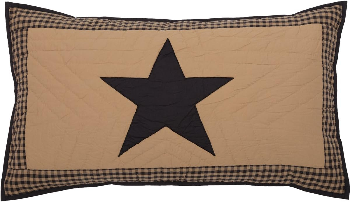 King Size Black and Tan Cotton Sham with Star Design