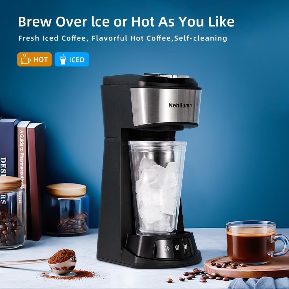 Single Serve Coffee Maker,2 in 1 One Cup Coffee Maker Compatible with K Cup Pods & Ground Coffee, Mini Single Cup Coffee Machine Auto Shut off with 6 to 14oz,Fits Travel Mug