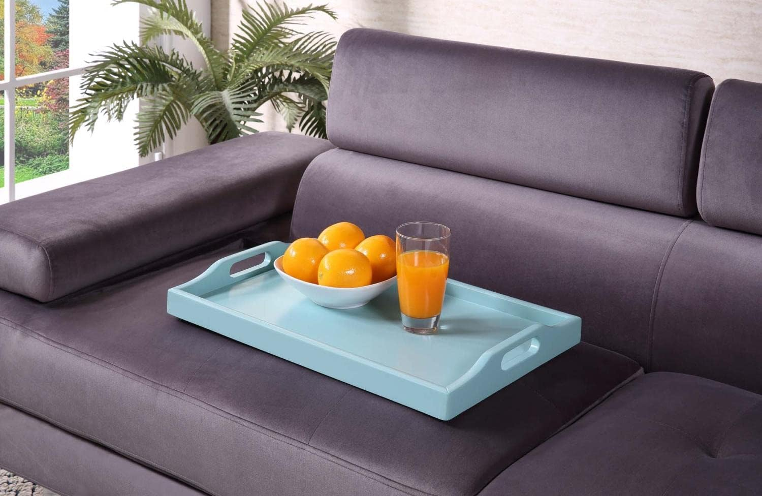 Convenience Concepts Designs2Go Decorative Serving Tray in Sea Foam Blue Wood Finish