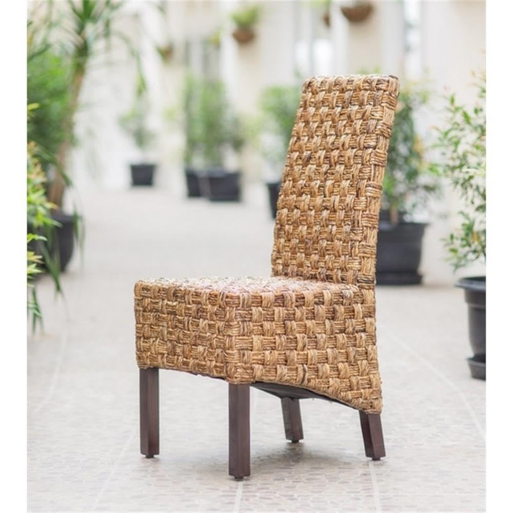 Bowery Hill 40"H Coastal Wicker / Rattan Dining Chair in Brown (Set of 2)