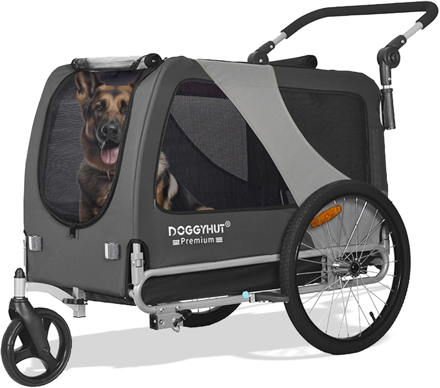 DOGGYHUT Premium XL Pet Bike Trailer & Stroller for Large Sized Dog or Multiple Small Dogs,Low Center of Gravity,Parking Brakes,Easy Folding Frame,Bicycle Carrier
