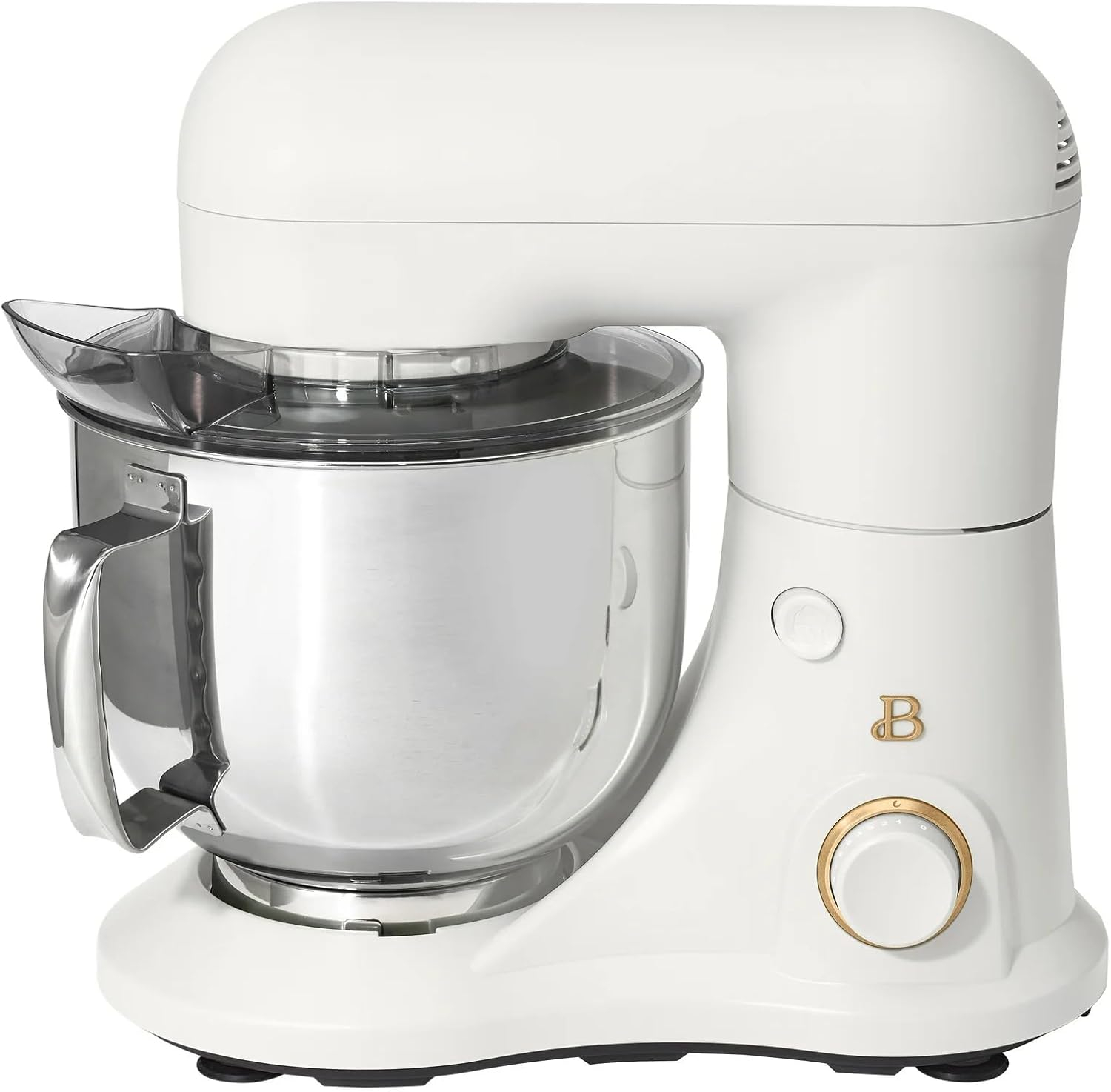 Beautiful 5.3 Qt Stand Mixer, White Icing with Flat Beater, Dough Hook, Balloon Whisk